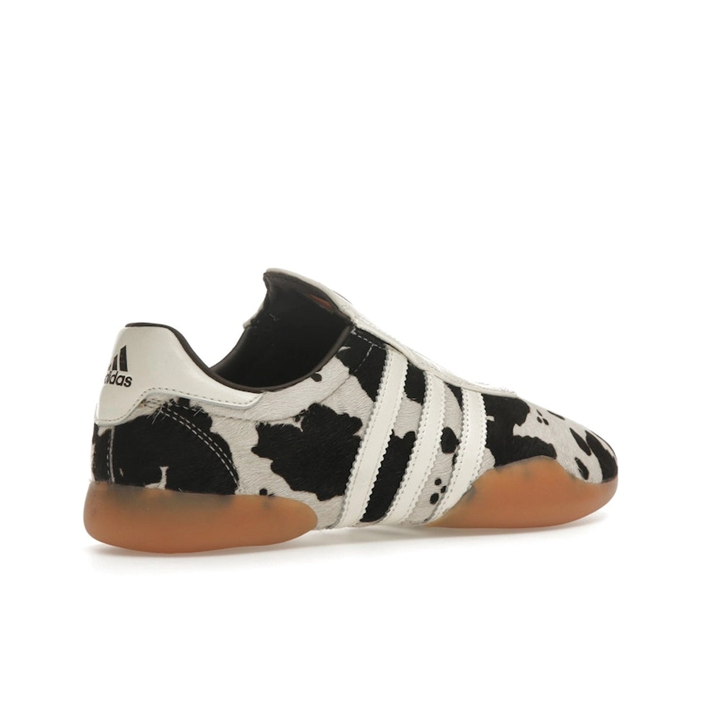 adidas Taekwondo Mei Women’s sneakers, back view, in white with black cow print details.