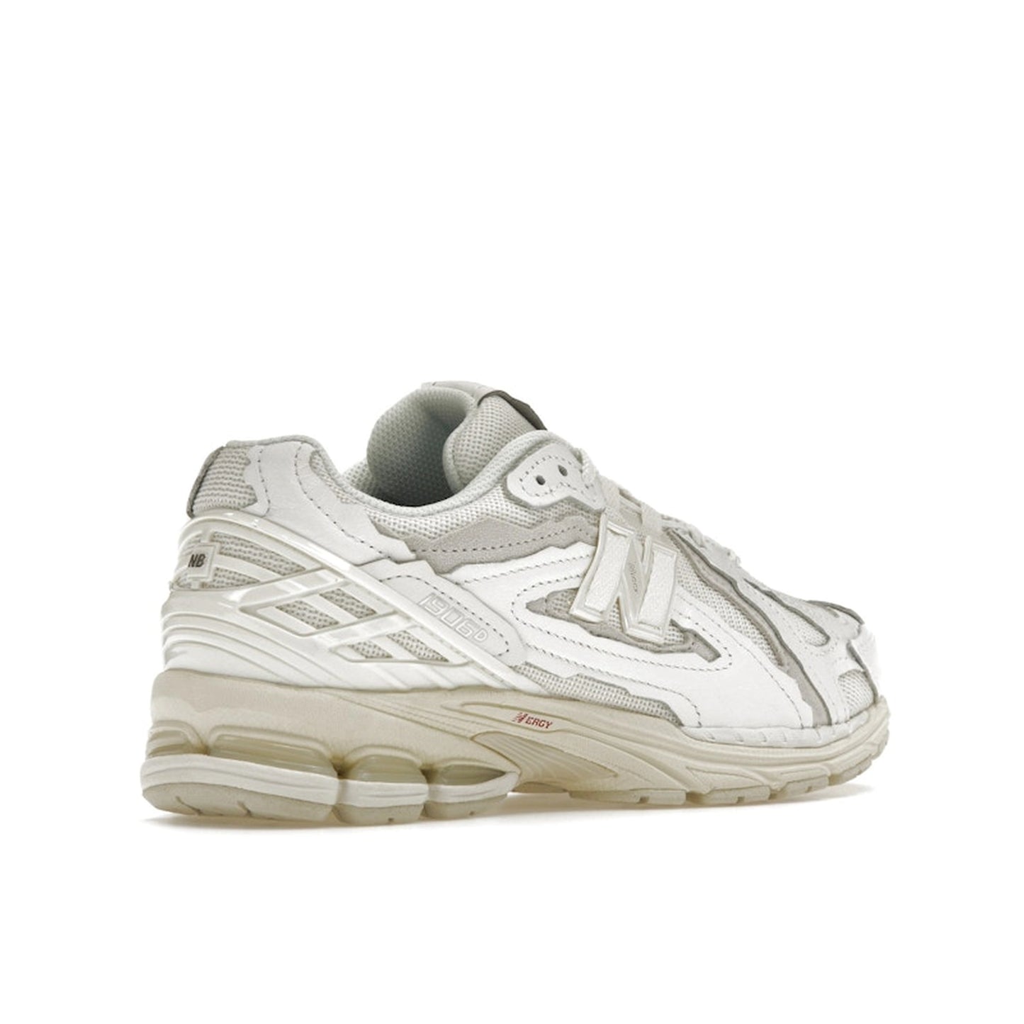 New Balance 1906D Protection Pack sneakers, back view, model M1906DE in total white.