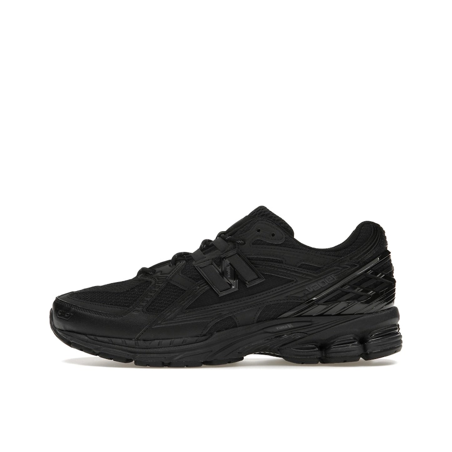 New Balance 1906U Triple Black sneakers, side view, in black with tonal elements.