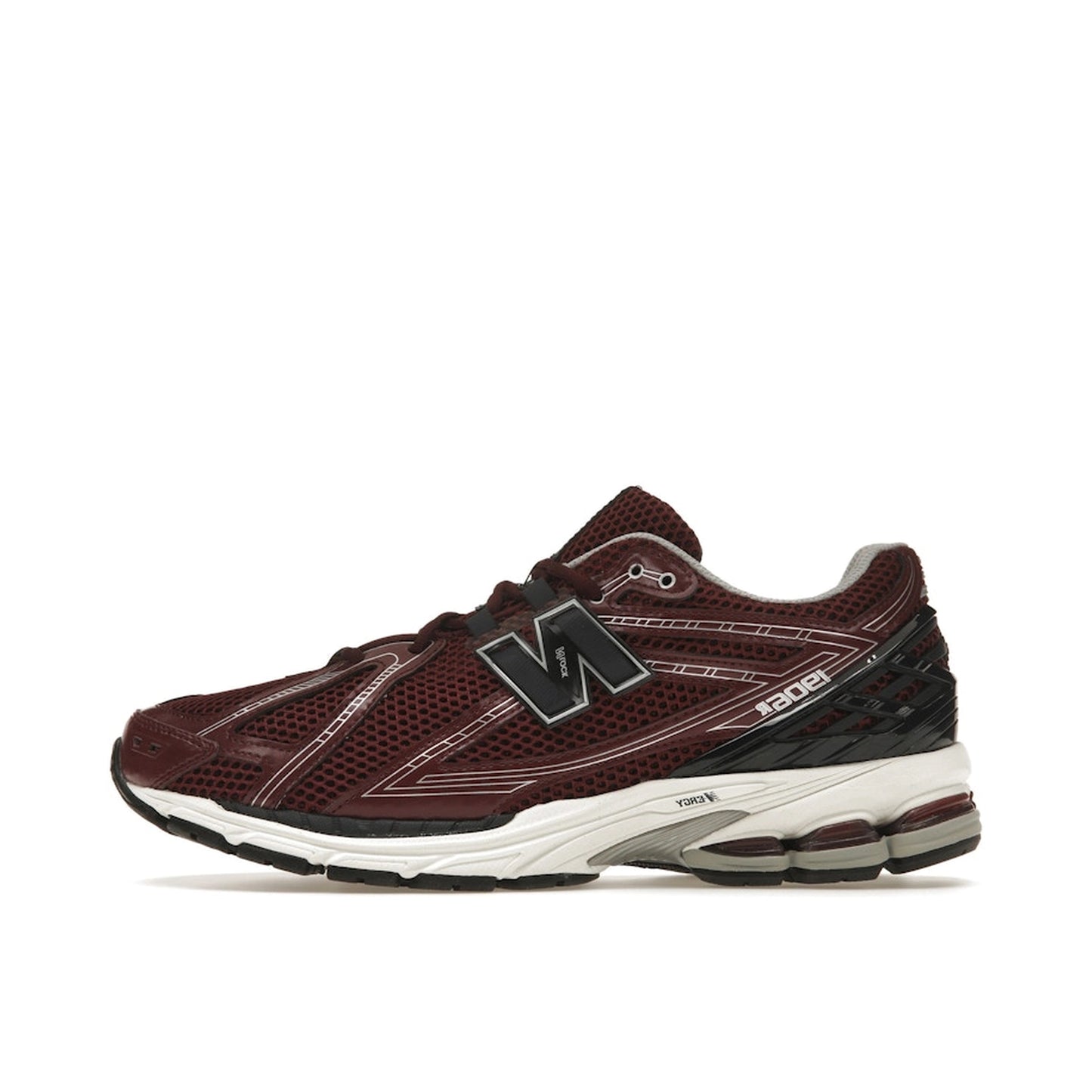 New Balance 1906R Burgundy Black sneakers, sole view, model M1906RCC in burgundy with black highlights.