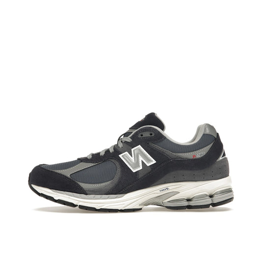 New Balance 2002R, side view, in eclipse and raincloud with suede and mesh upper.