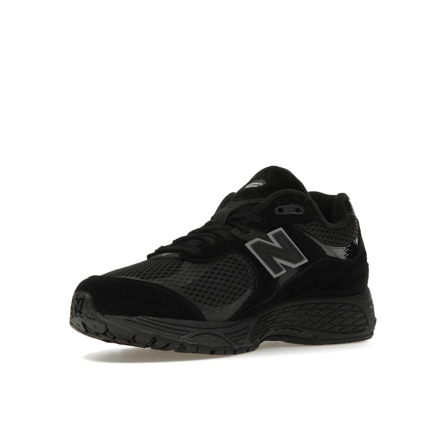 New Balance 2002R Mesh Black Metallic, front view, featuring breathable mesh and metallic overlays.