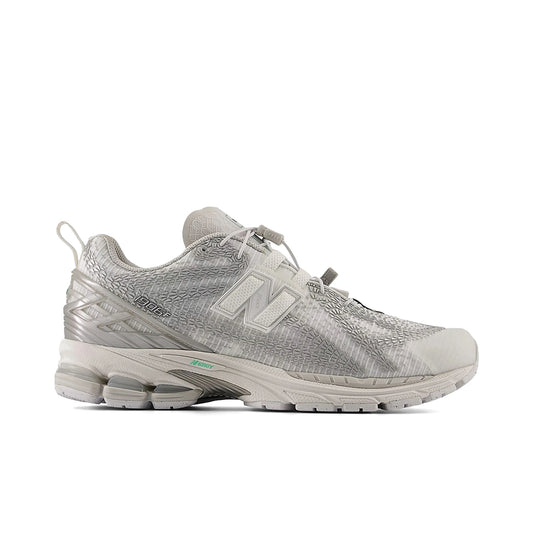 New Balance 1906F men's shoes in white with silver metallic accents and leather