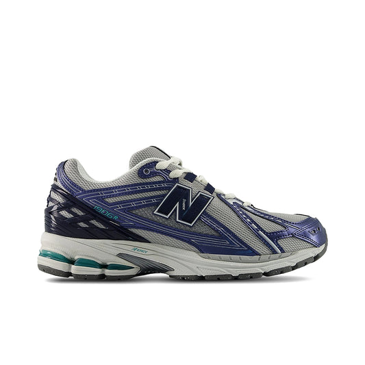 New Balance 1906R sneaker in grey and blue metallic mesh, unisex style