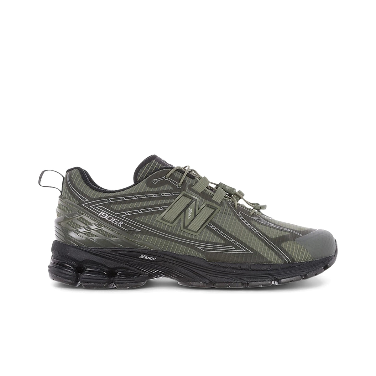 New Balance 1906R unisex sneakers in dark olivine, black and black cement synthetic mesh