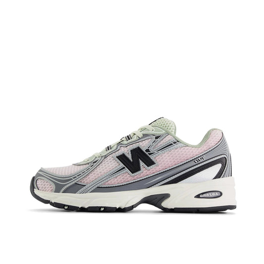 New Balance 740v2 Pink Granite Mineral U740YG2, side view, in soft pink suede with mineral grey accents.
