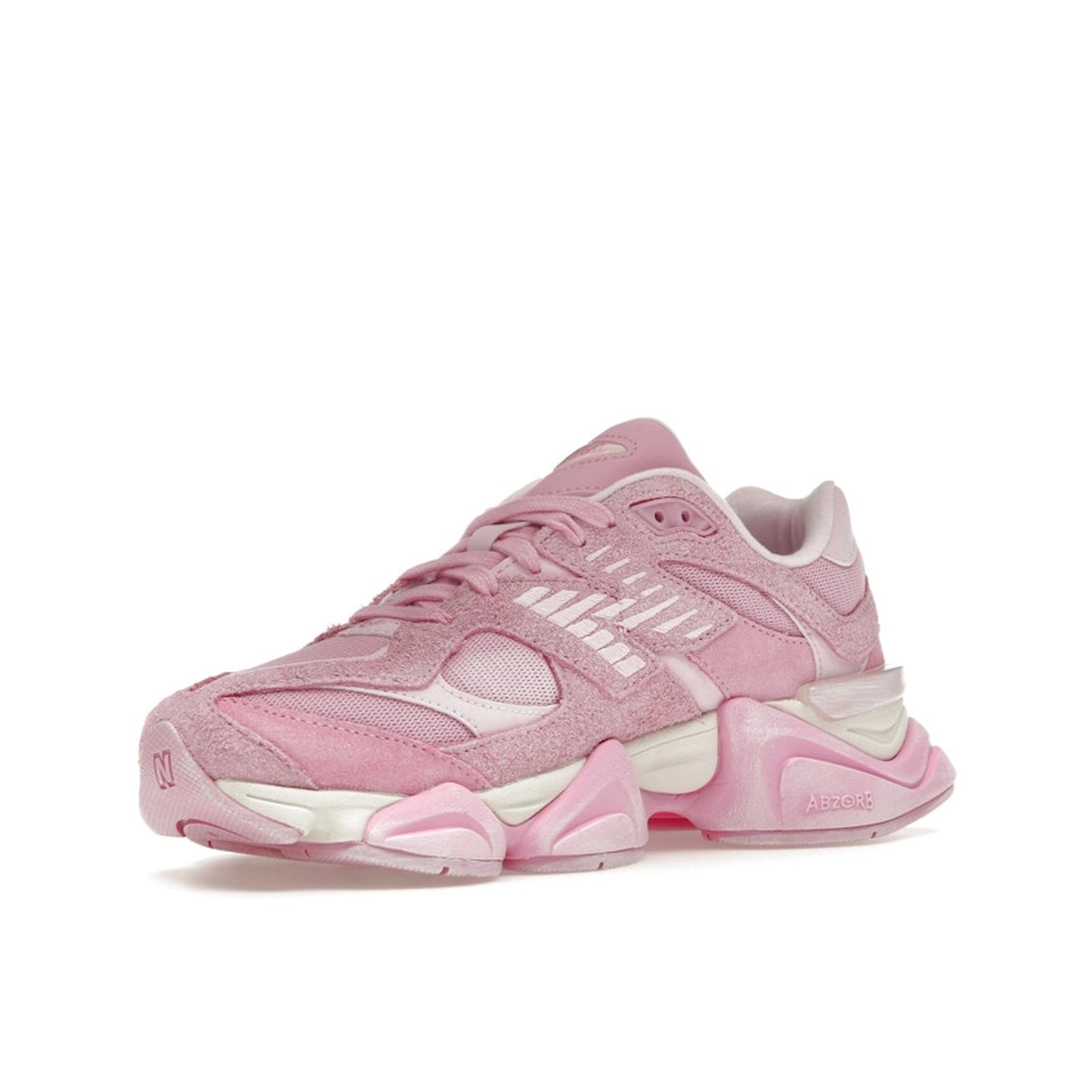 New Balance 9060 ASOS Exclusive, front view, in overdye pink with mesh and suede upper.