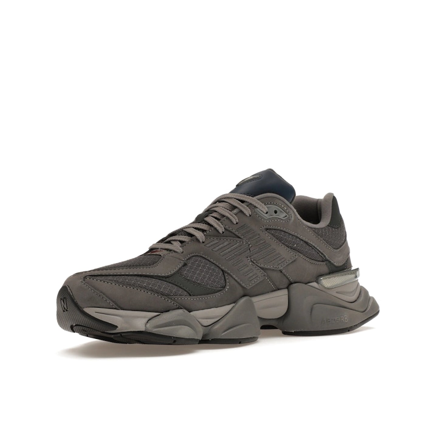 New Balance 9060 sneakers, front view, model U9060ECC in castlerock with grey and white details.