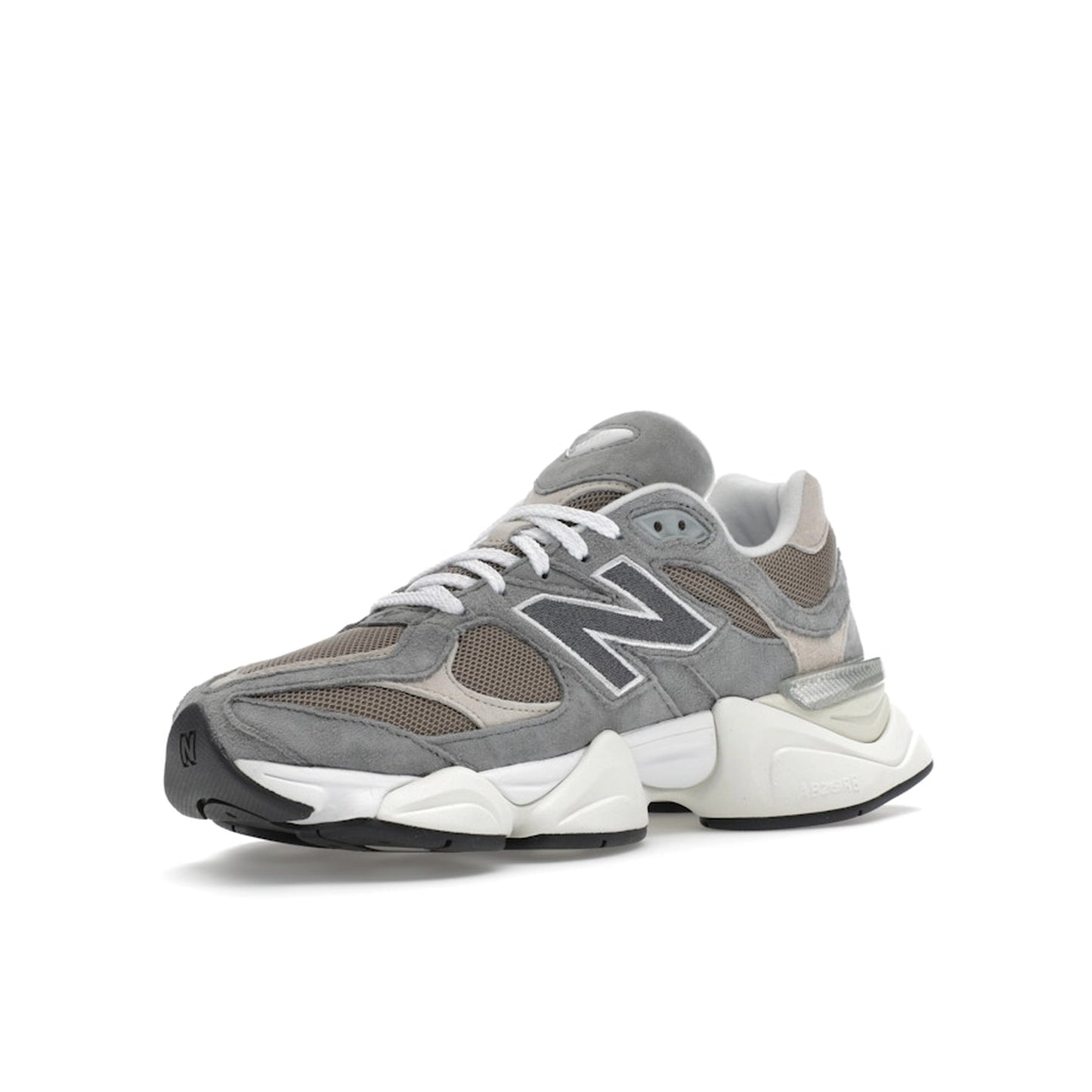 New Balance 9060 Slate Grey Arid Stone, front view, with grey upper and neutral details.