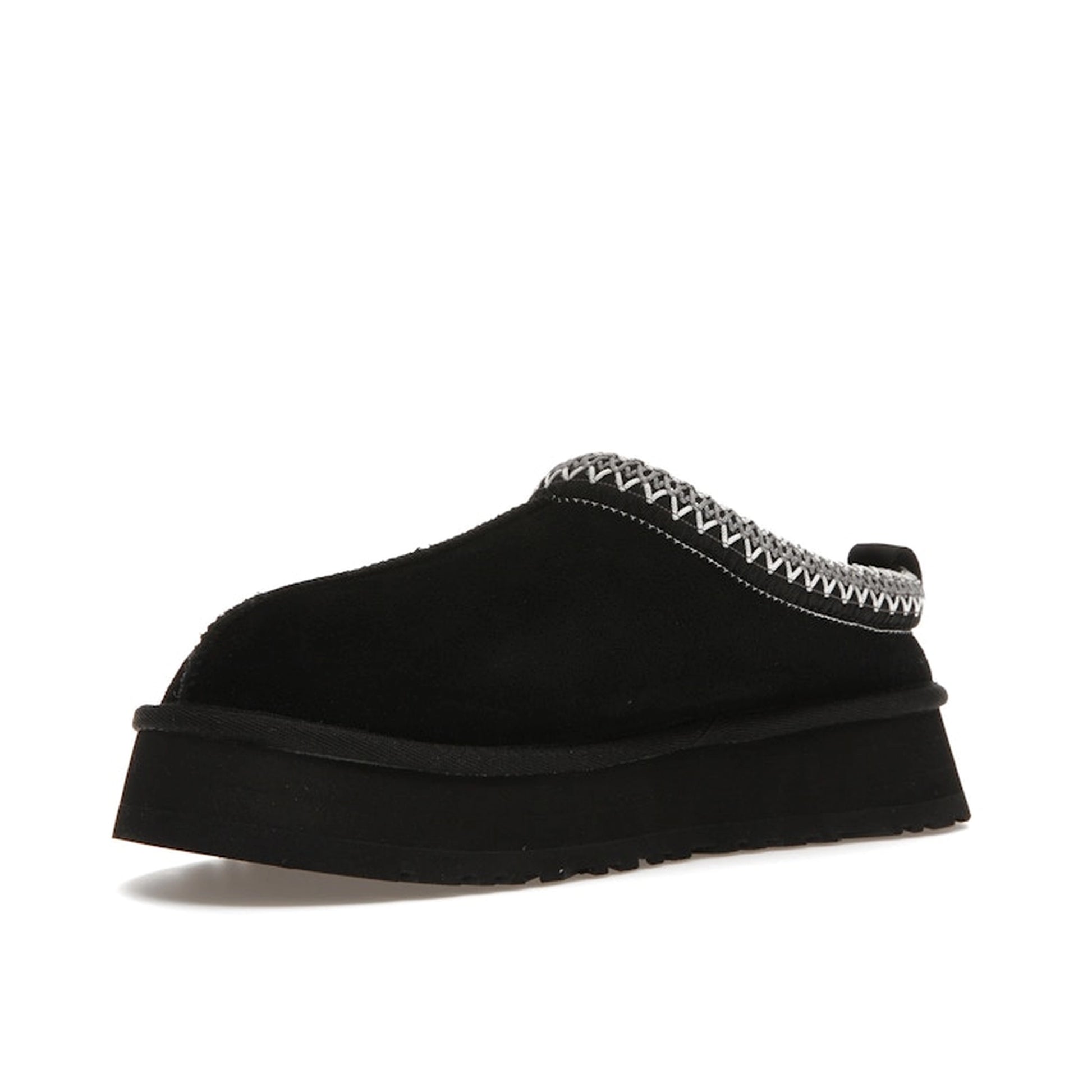 UGG Tazz Women's Slipper, front view, model 1122553-BLK, featuring a black upper with a platform sole.