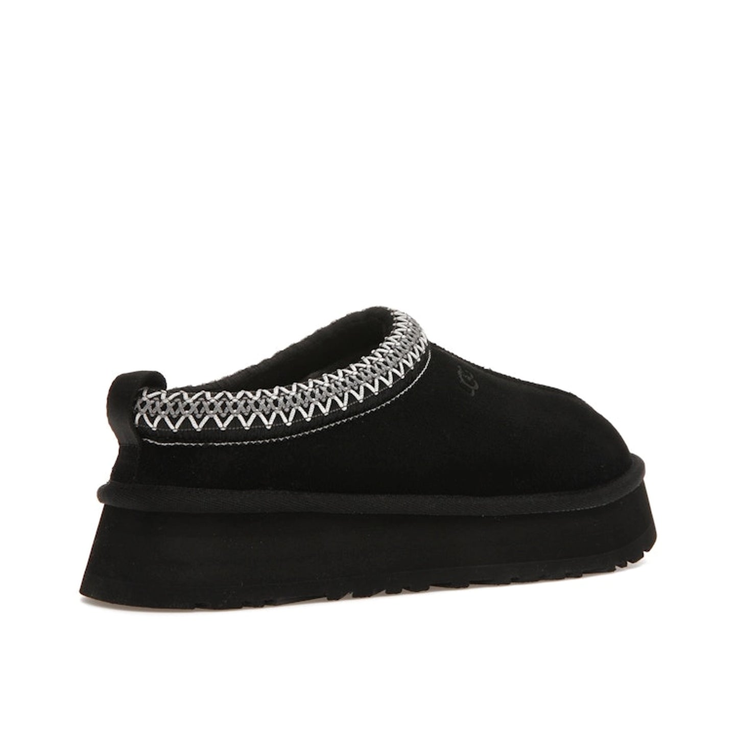 UGG Tazz Women's Slipper, back view, model 1122553-BLK, featuring a black upper with a platform sole.