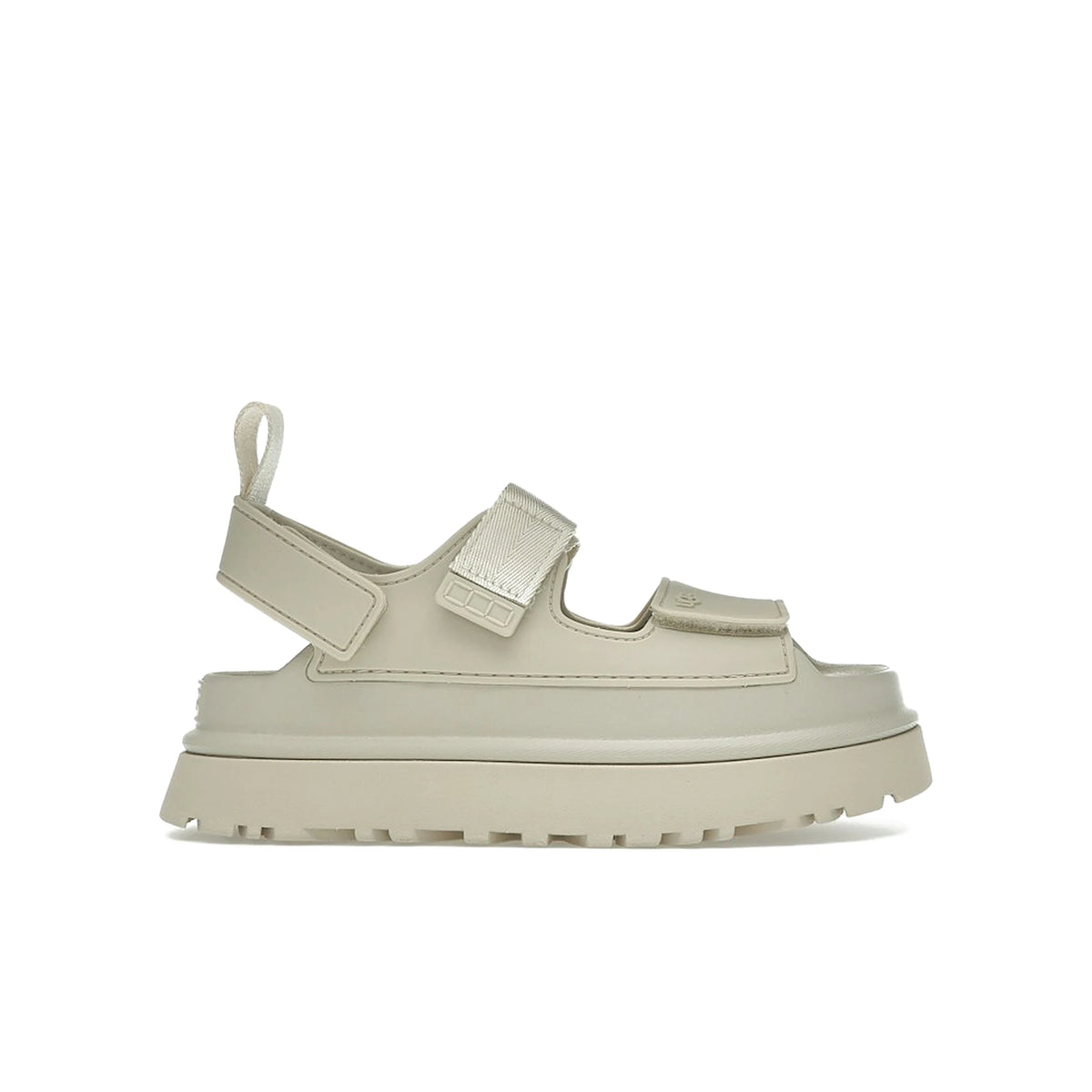 UGG GoldenGlow Sandal Sea Salt – women’s white‑beige leather with gold accents