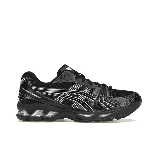 ASICS Gel-Kayano 14 black with pure silver accents, leather construction