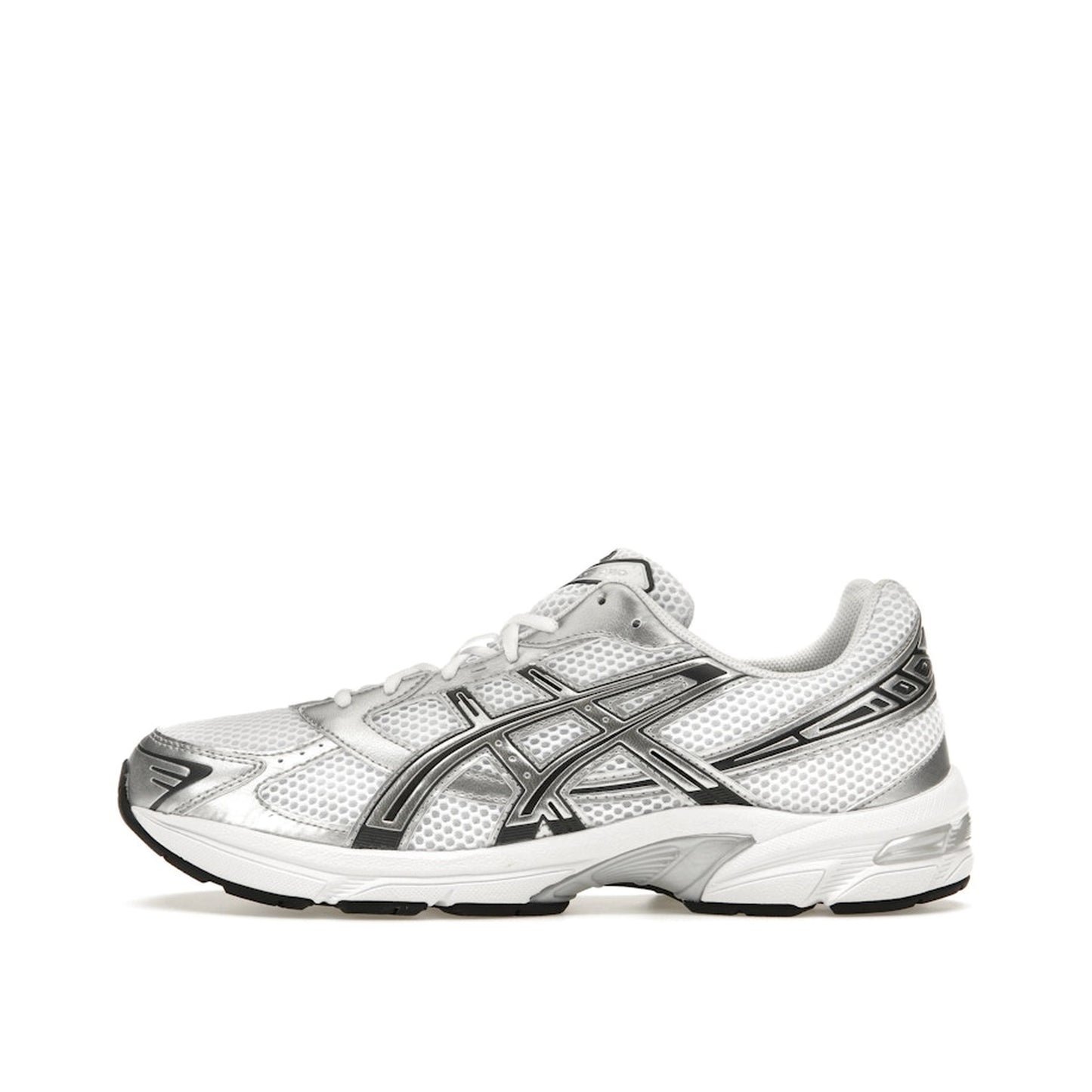 ASICS Gel-1130 sneakers, side view, in white with pure silver details.