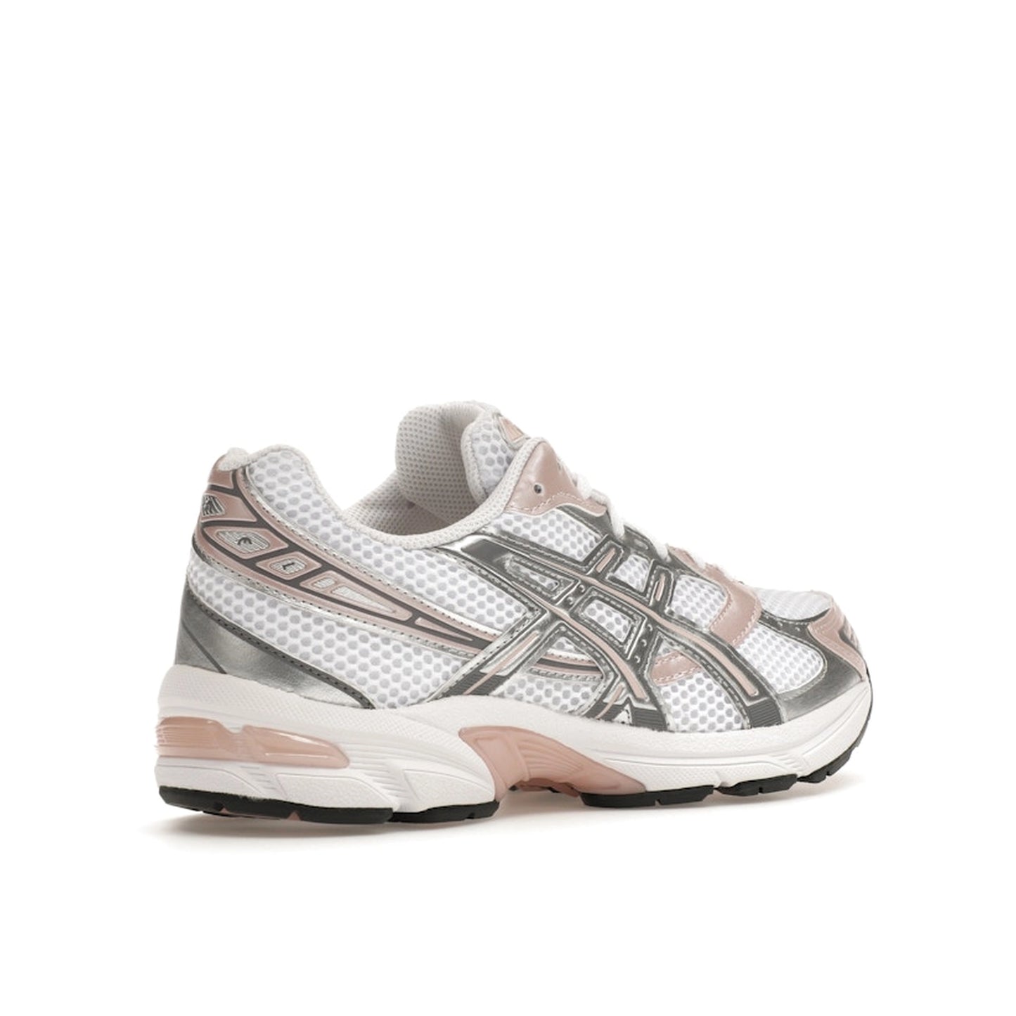 ASICS Gel-1130, backj view, in white mesh with neutral pink and silver details.