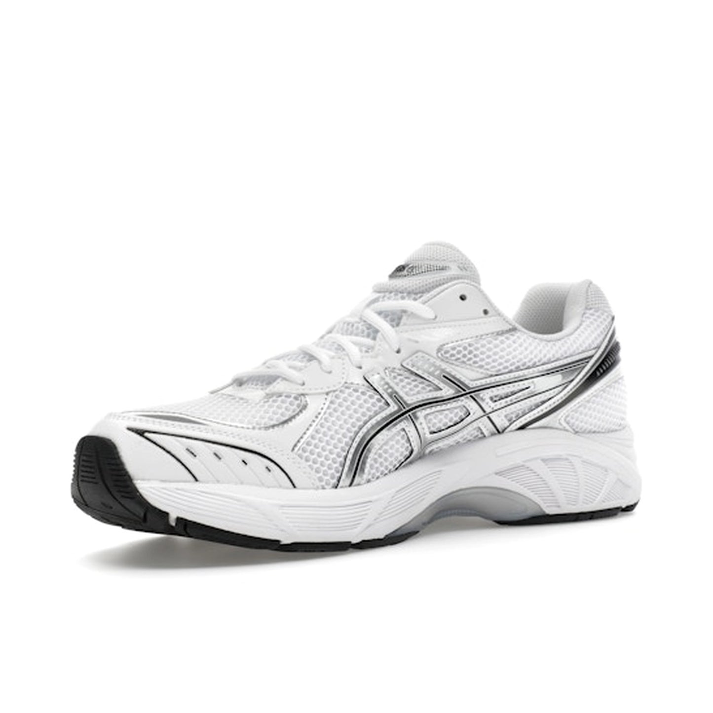 ASICS GT-2160 White Pure Silver, front view, in clean white mesh with metallic silver overlays.