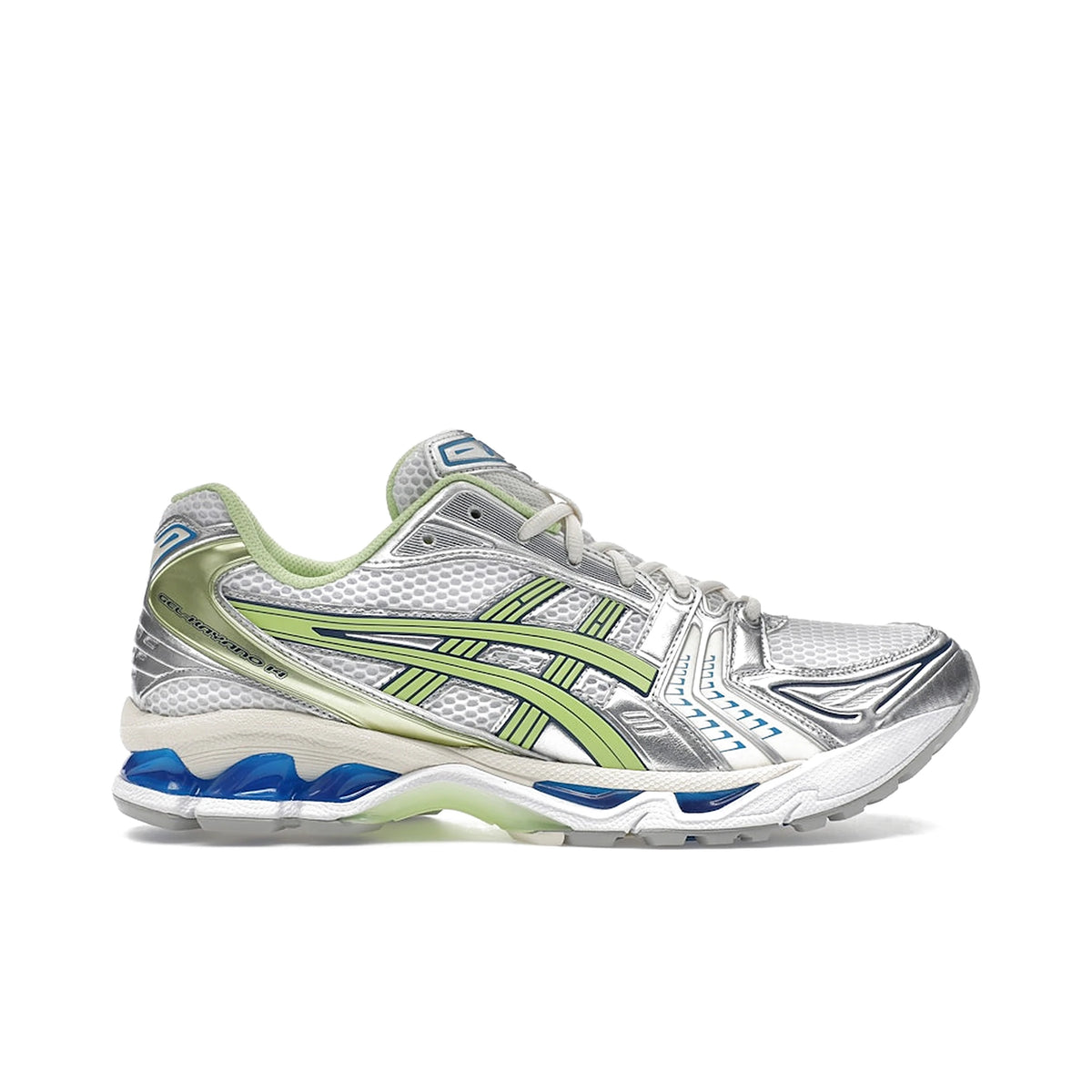 ASICS Gel-Kayano 14 Sprite men’s sneaker in white, silver, green and blue mesh