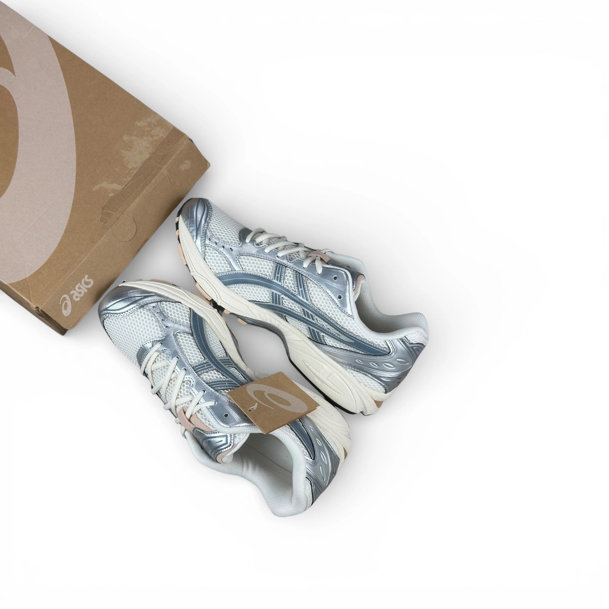 ASICS Gel-Kayano 14 Birch Pure Silver Teal Gold 1203A537-109 – size EU 45, brand new with original box