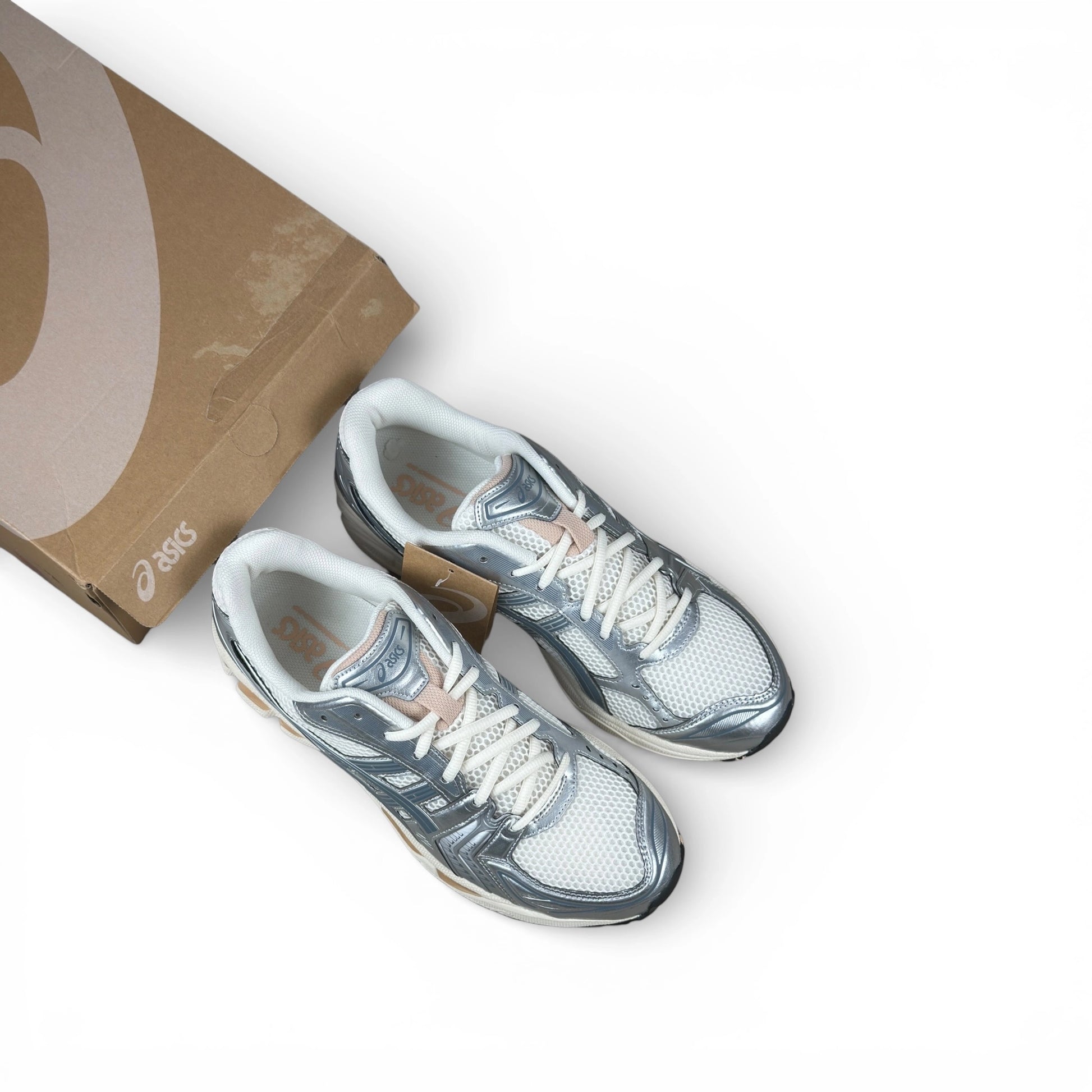 ASICS Gel-Kayano 14 Birch Pure Silver Teal Gold 1203A537-109 – size EU 45, brand new with original box