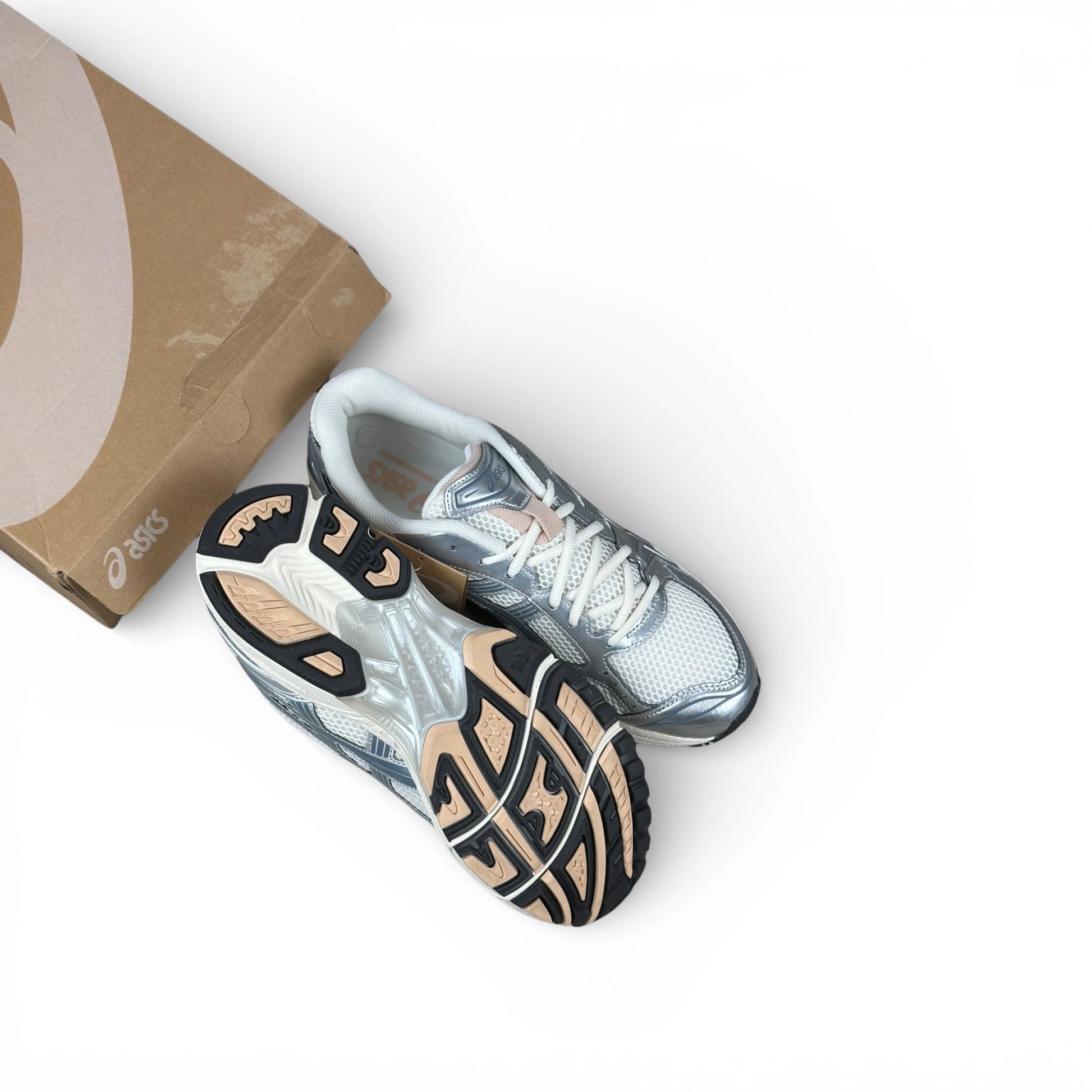 ASICS Gel-Kayano 14 Birch Pure Silver Teal Gold 1203A537-109 – size EU 45, brand new with original box