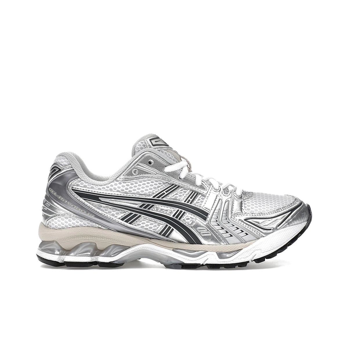 ASICS Gel‑Kayano 14 sneakers in white with graphite grey mesh upper
