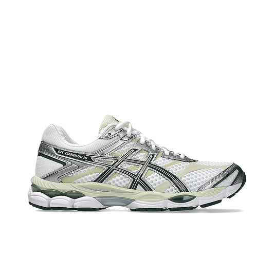 ASICS Gel‑Cumulus 16 unisex sneakers in white with forest night mesh accents