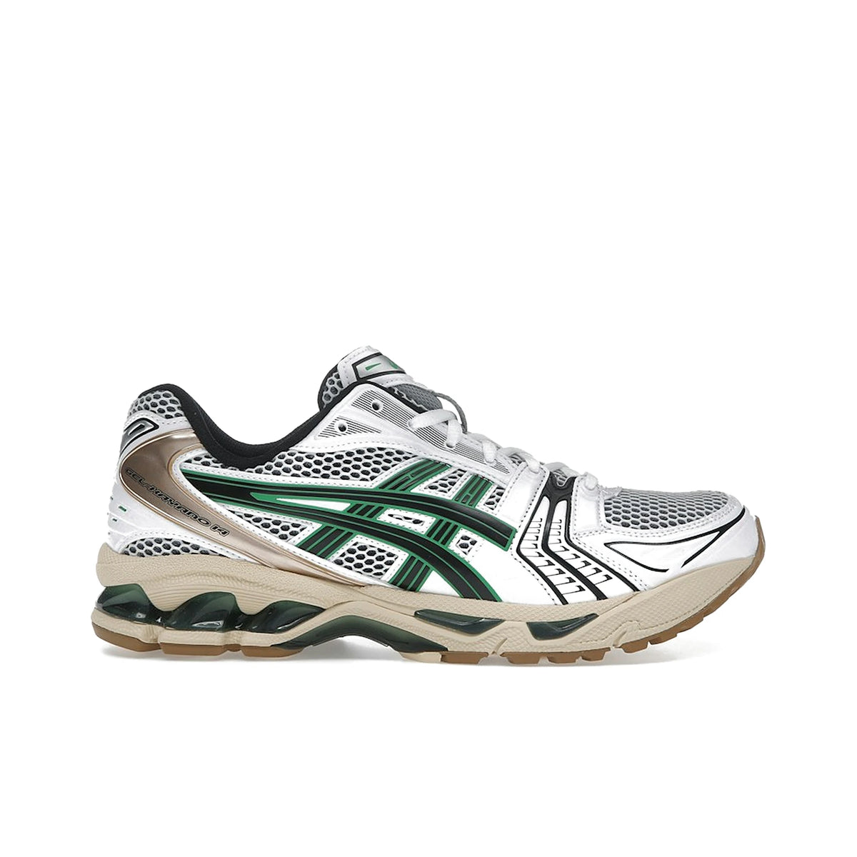 ASICS Gel-Kayano 14 white & hinoki beige mesh, faux leather, leather