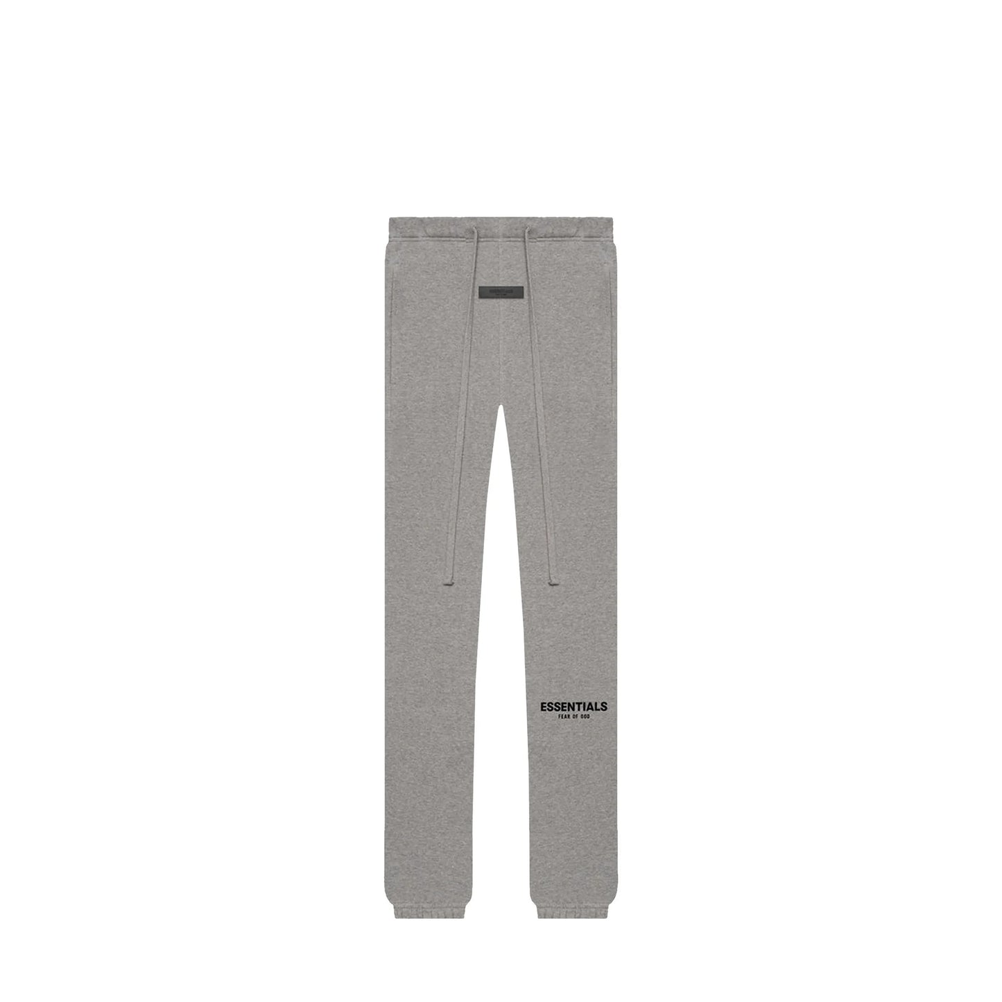 Fear of God Essentials Sweatpants, front view, in Dark Oatmeal with tonal logo print.