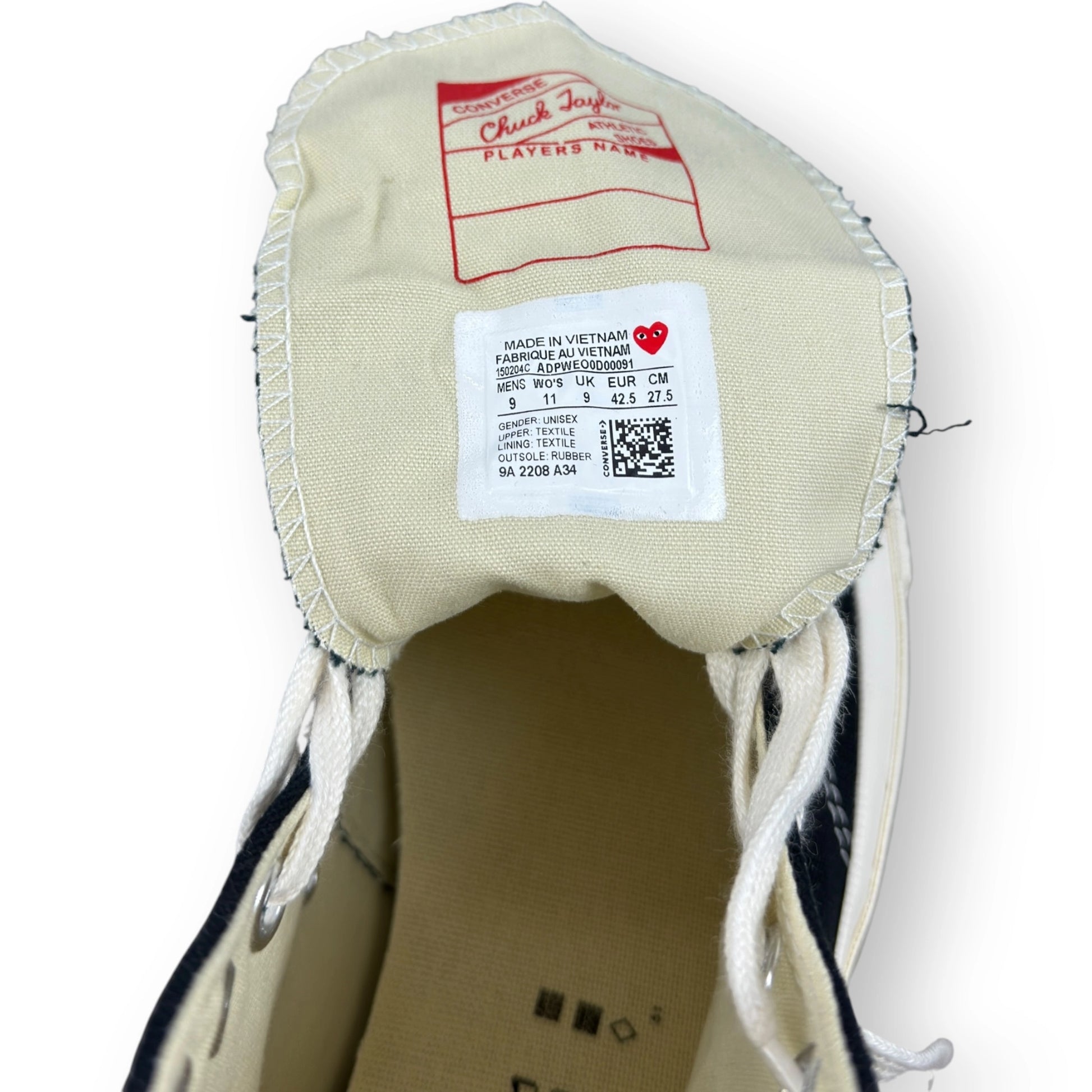 Converse Chuck Taylor All Star 70 Hi Comme des Garcons PLAY Black 150204C – EU 42.5, brand new with original box