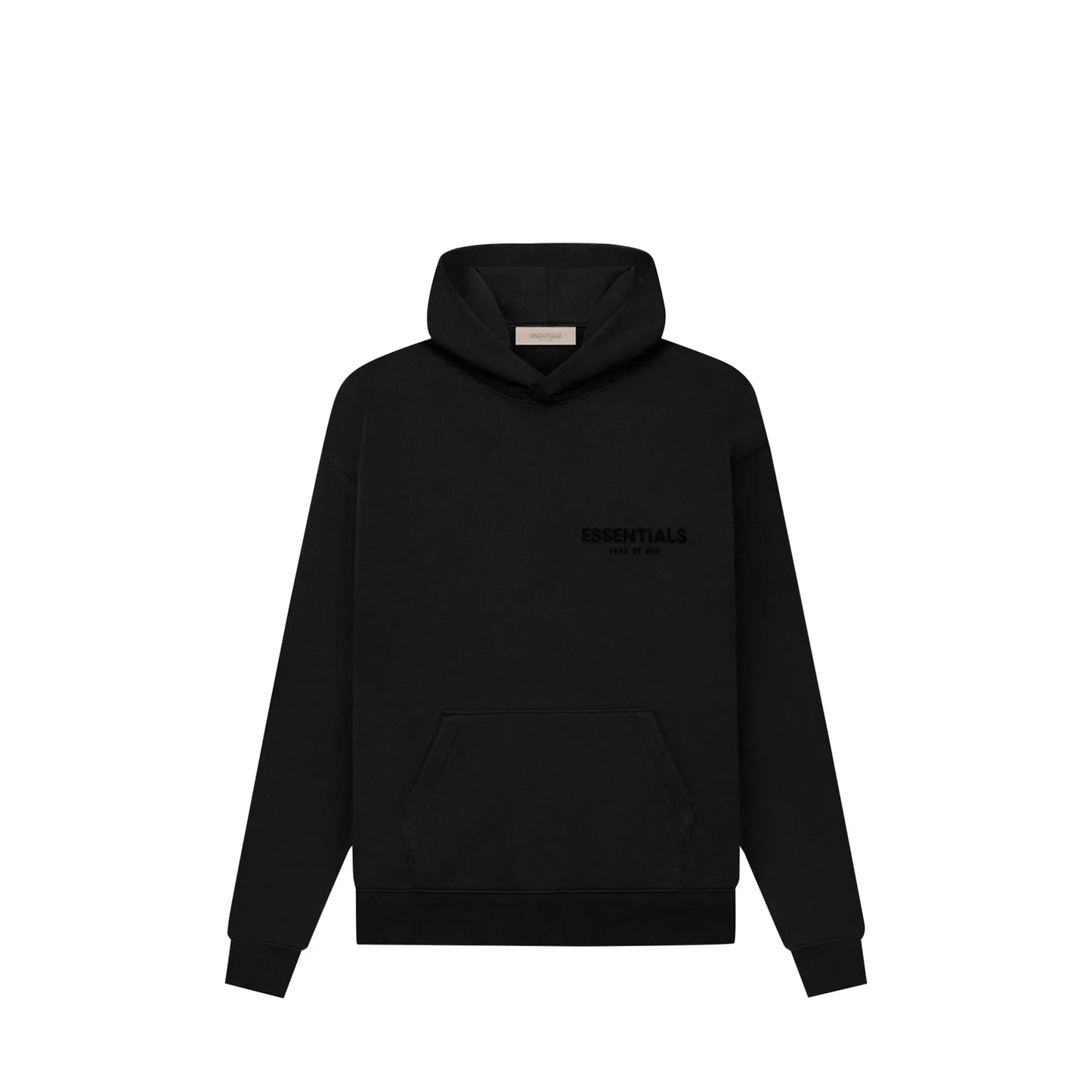 Fear of God Essentials Pullover Hoodie, side view, in Stretch Limo with tonal front logo.
