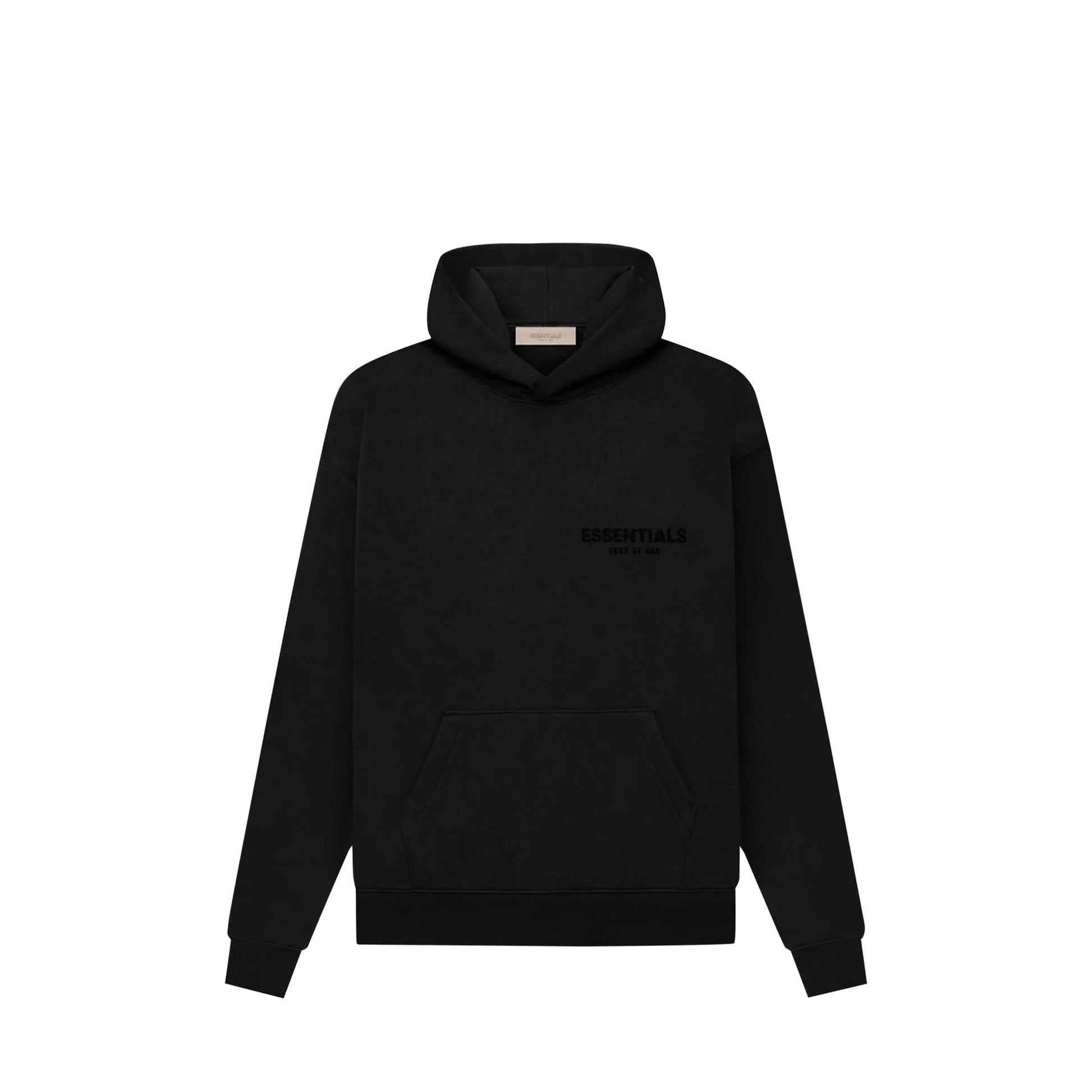 Fear of God Essentials Pullover Hoodie, side view, in Stretch Limo with tonal front logo.