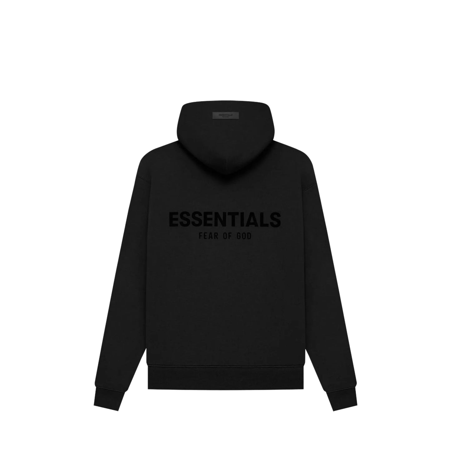 Fear of God Essentials Pullover Hoodie, back view, in Stretch Limo with tonal front logo.