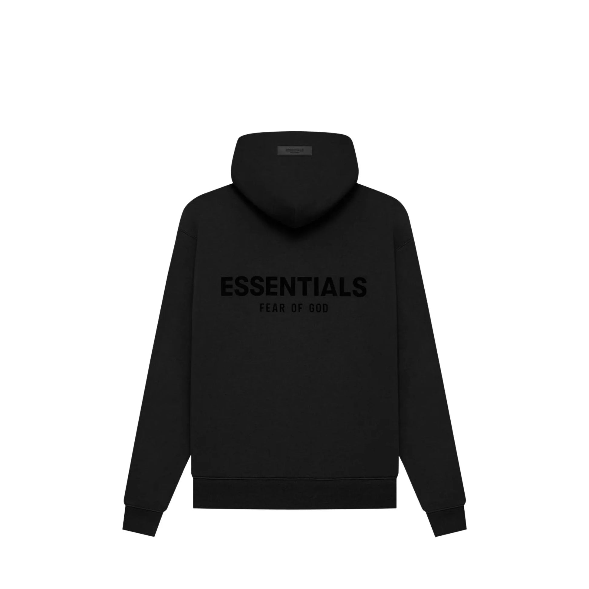 Fear of God Essentials Pullover Hoodie, back view, in Stretch Limo with tonal front logo.