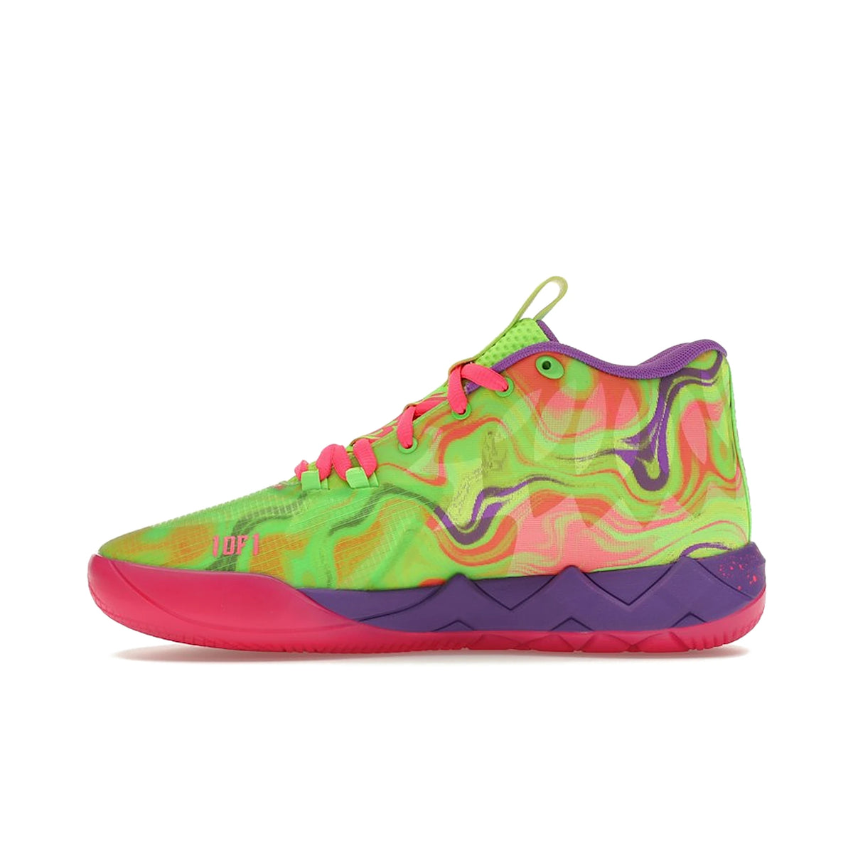 Puma LaMelo Ball MB.01 in purple glimmer, knockout pink, green gecko leather and satin – image 3 of 4
