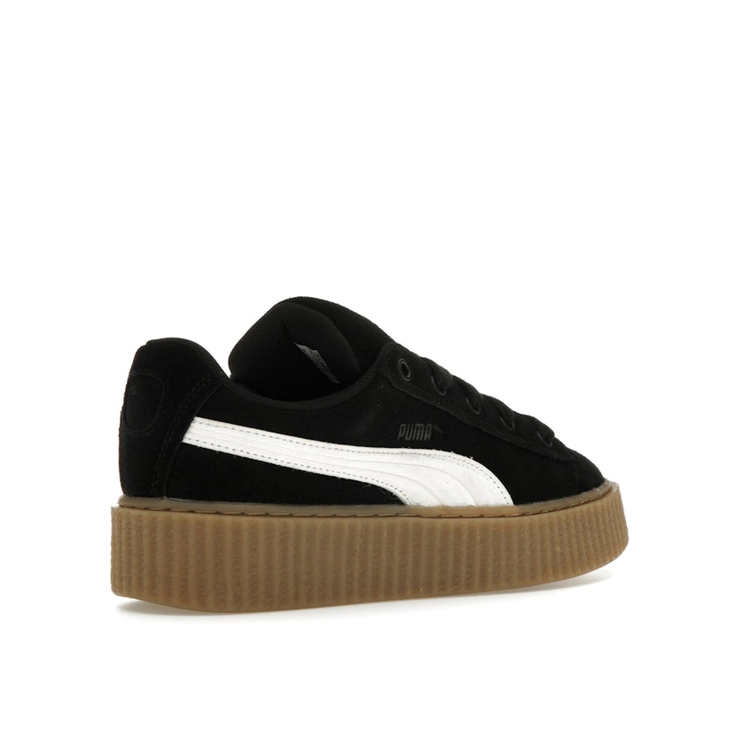 Puma Creeper Phatty Rihanna Fenty sneakers, back view, model 396403-01, in black with platform sole.