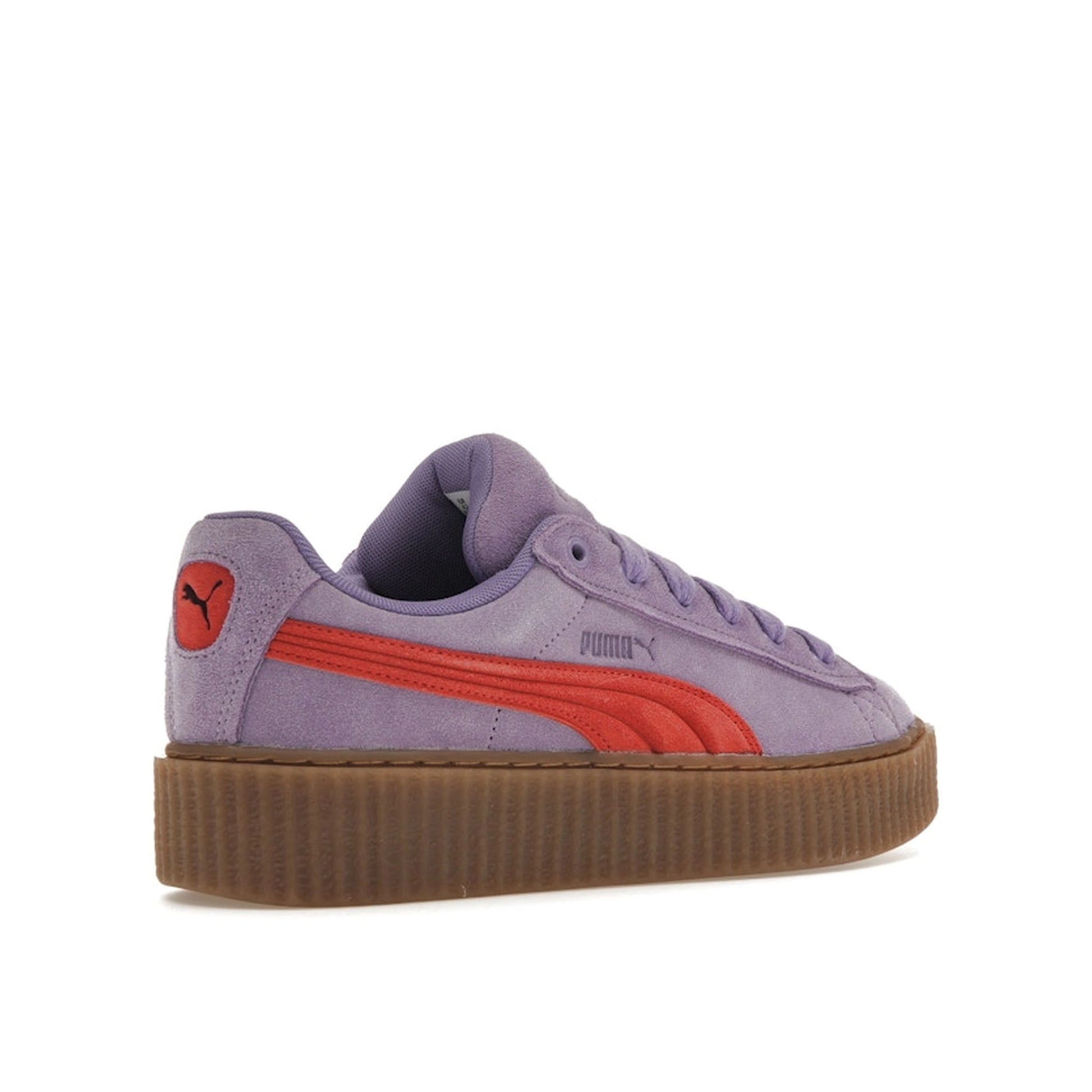 Puma Creeper Phatty Rihanna Fenty sneakers, back view, model 396403-03, in lavender alert with platform sole.