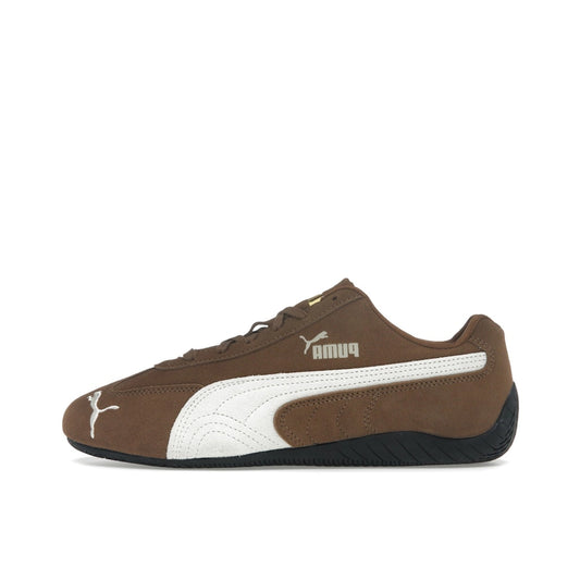 Puma Speedcat OG, side view, in haute coffee suede with frosted ivory formstrip.
