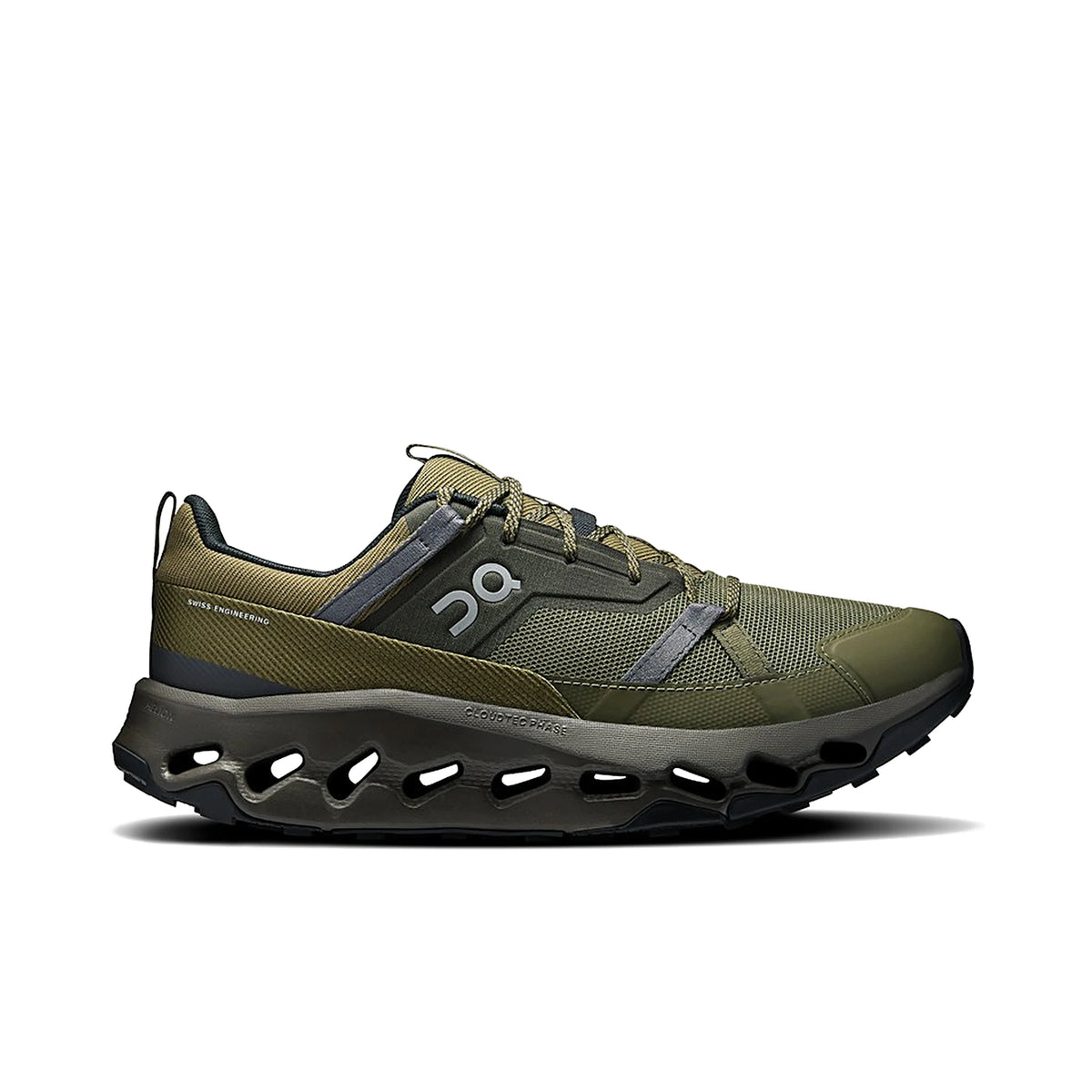 On Cloudhorizon men’s sneaker in olive and thorn accents, sleek mesh upper with subtle overlays