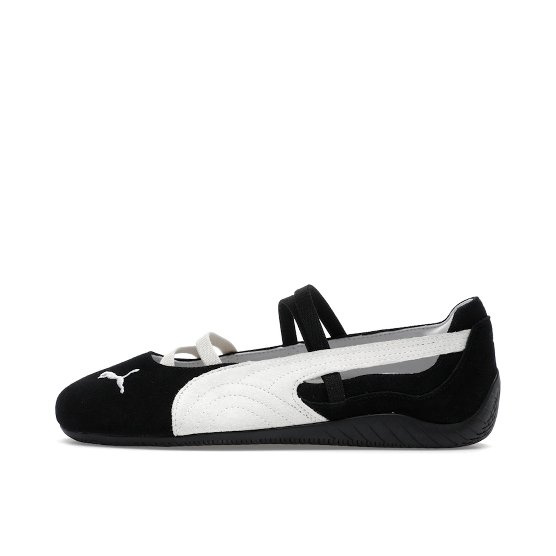 Puma Speedcat Ballet Black White, side view, sleek black silhouette with white Formstrip.