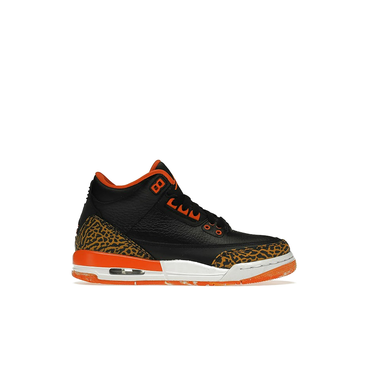 Jordan 3 Retro Kumquat GS, kids shoe in black, kumquat, team orange, white leather and suede