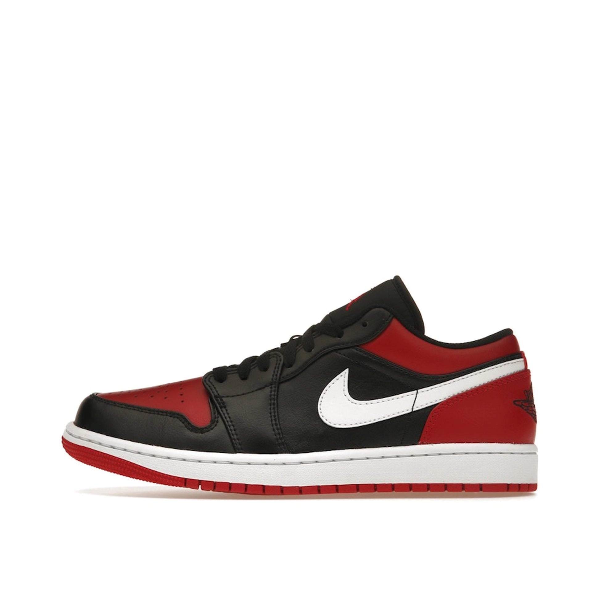 Air Jordan 1 Low Alternate Bred sneakers, side view, model 553558-066, black and red.