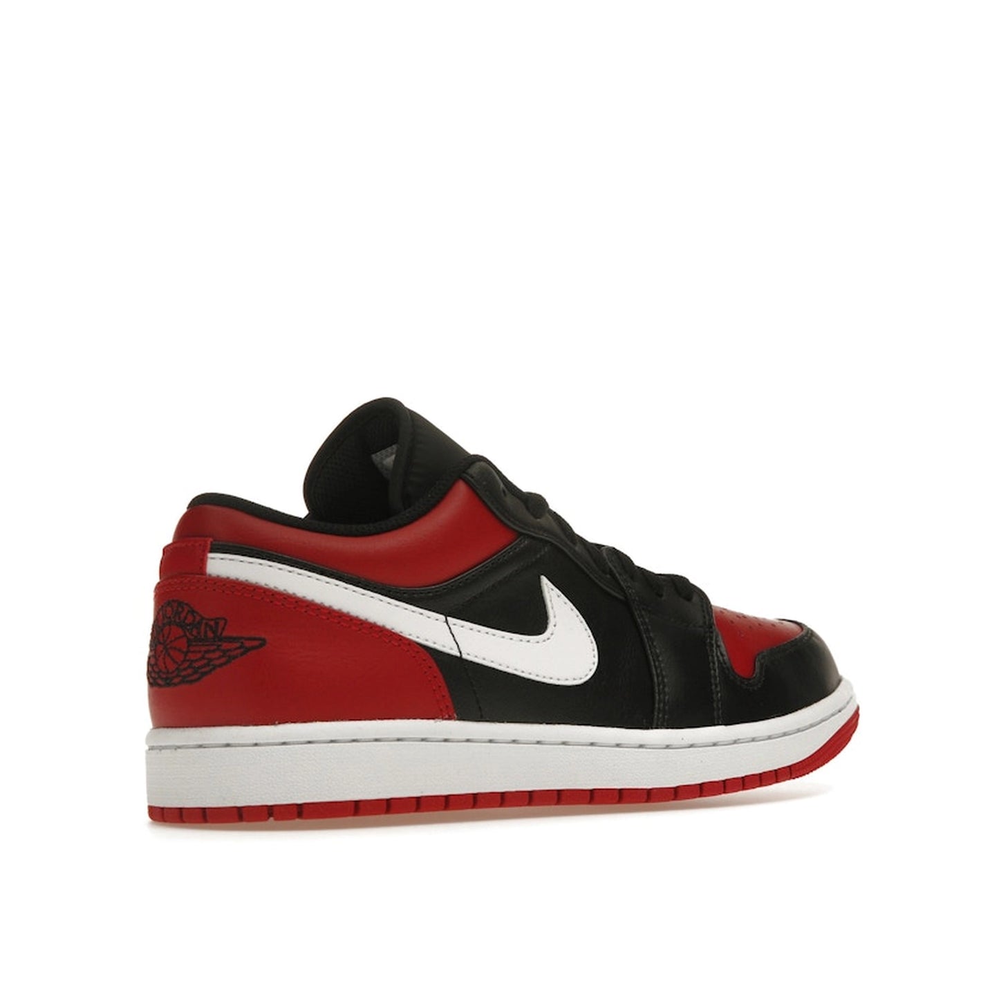 Air Jordan 1 Low Alternate Bred sneakers, back view, model 553558-066, black and red.