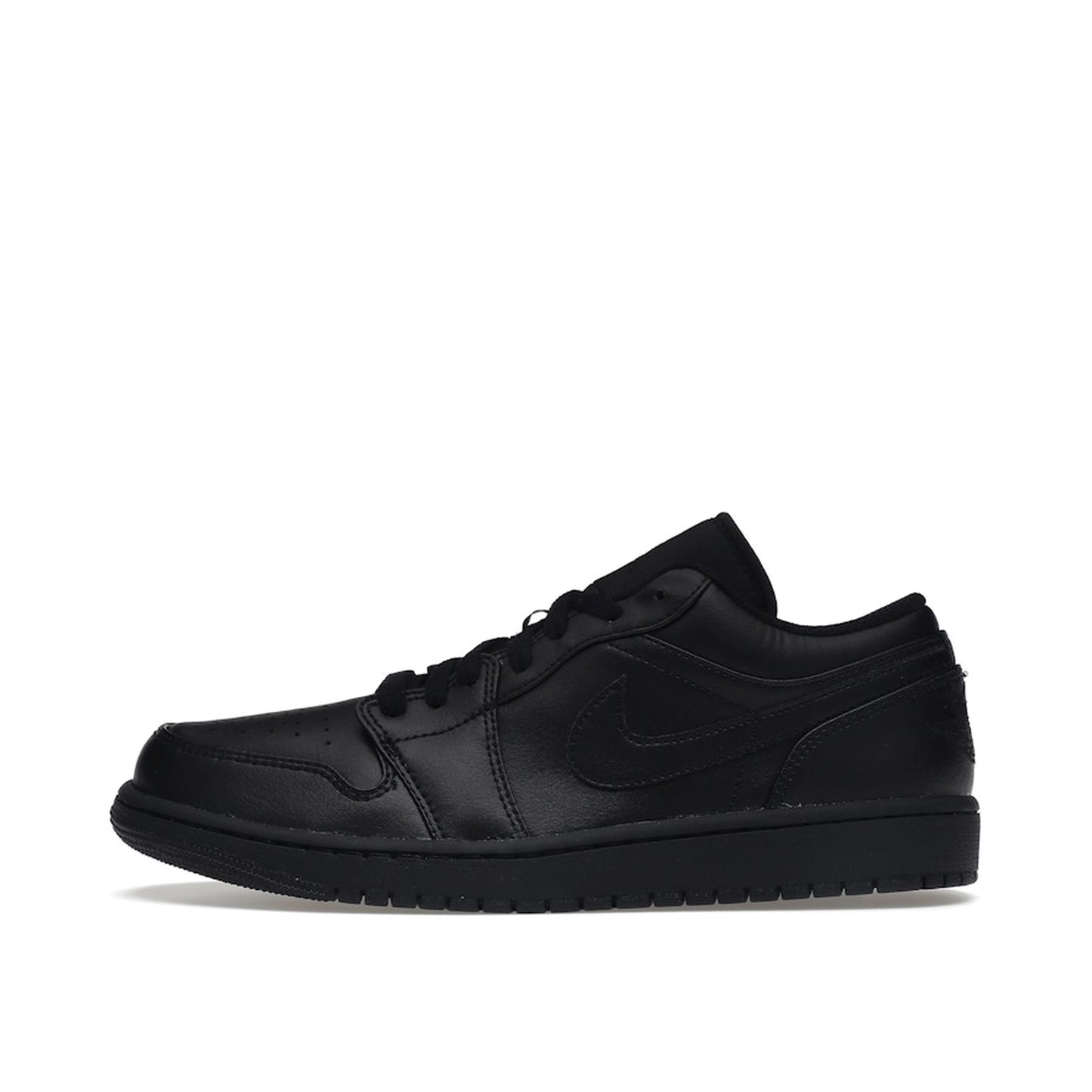 Jordan 1 Low Triple Black sneakers, side view, model 553558-093, in a sleek all-black design.