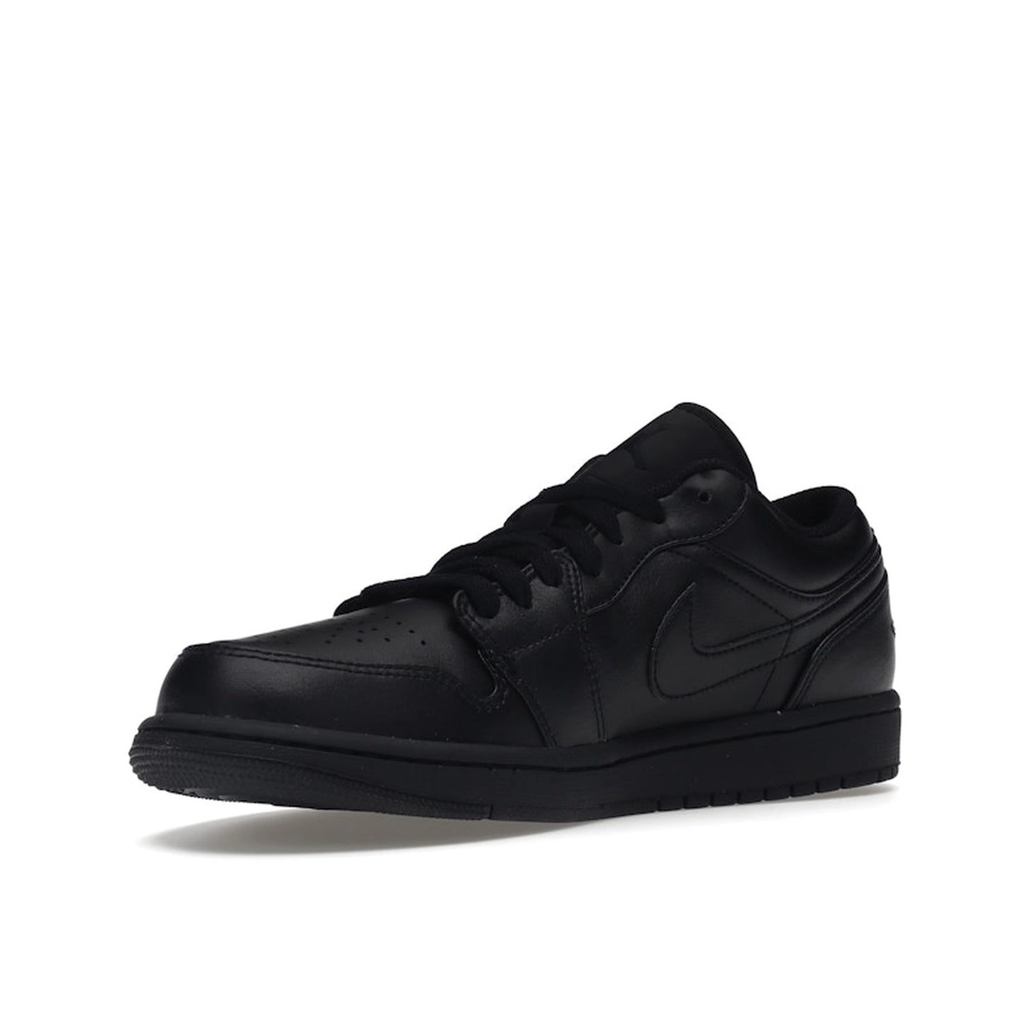 Jordan 1 Low Triple Black sneakers, front view, model 553558-093, in a sleek all-black design.