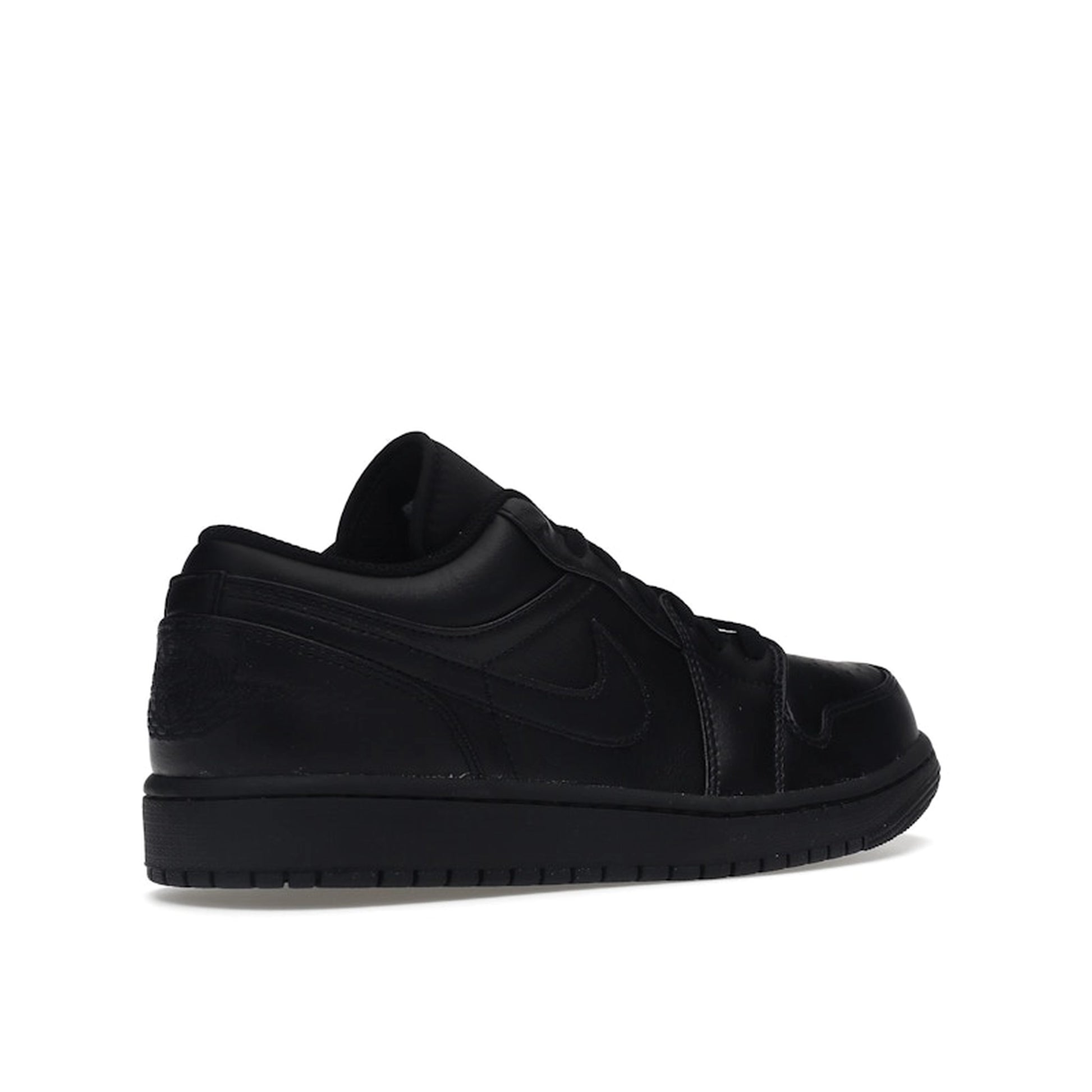 Jordan 1 Low Triple Black sneakers, back view, model 553558-093, in a sleek all-black design.