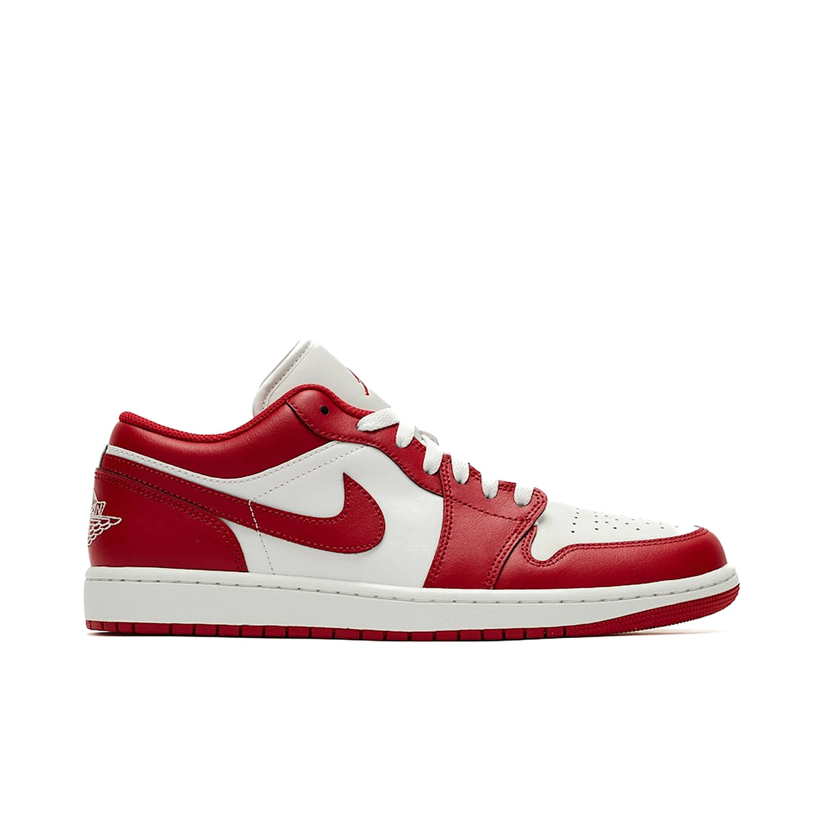 Jordan 1 Low New Beginnings: Summit White, Varsity Red, leather.