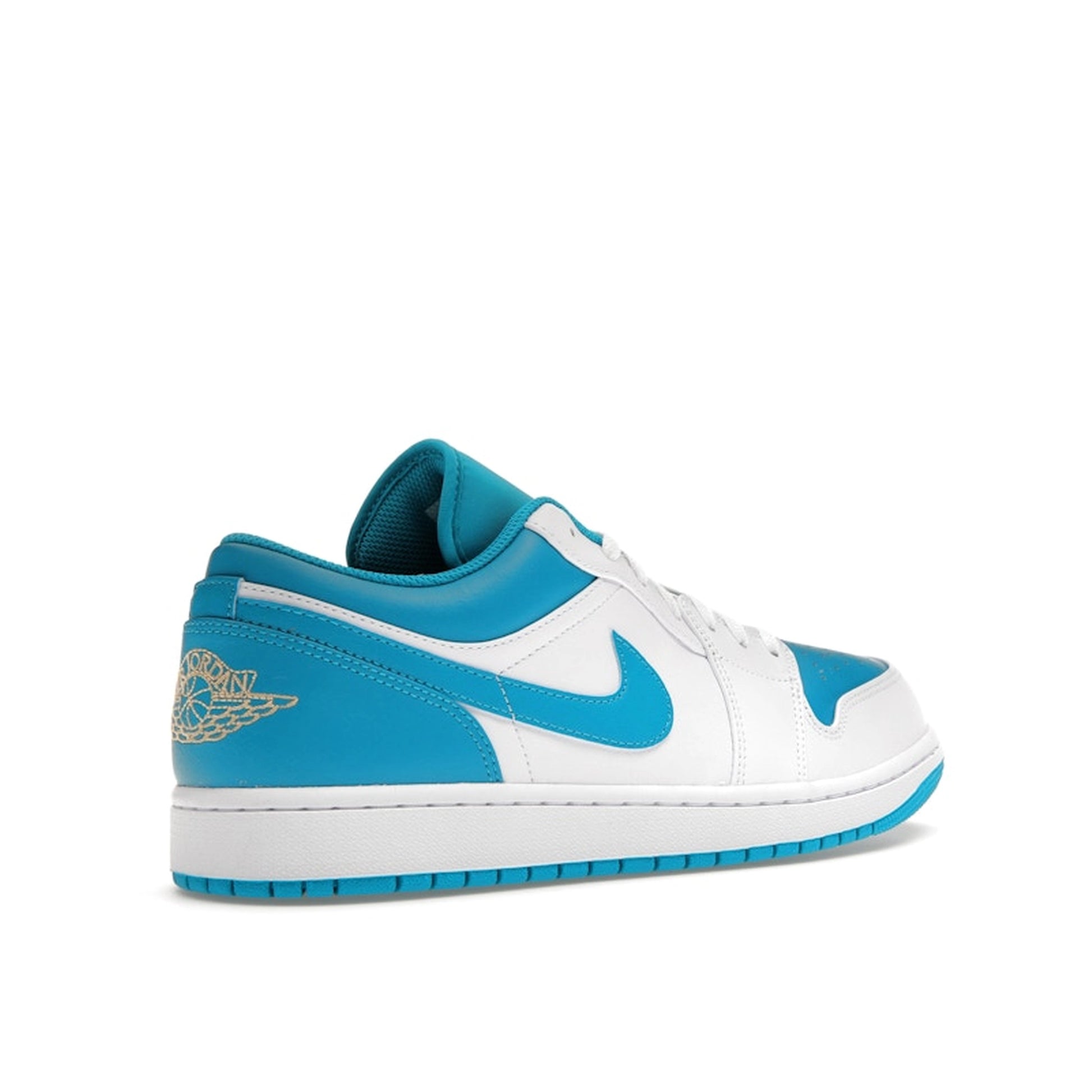 Air Jordan 1 Low sneakers, back view, model 553558-174, aquatone with white and navy accents.