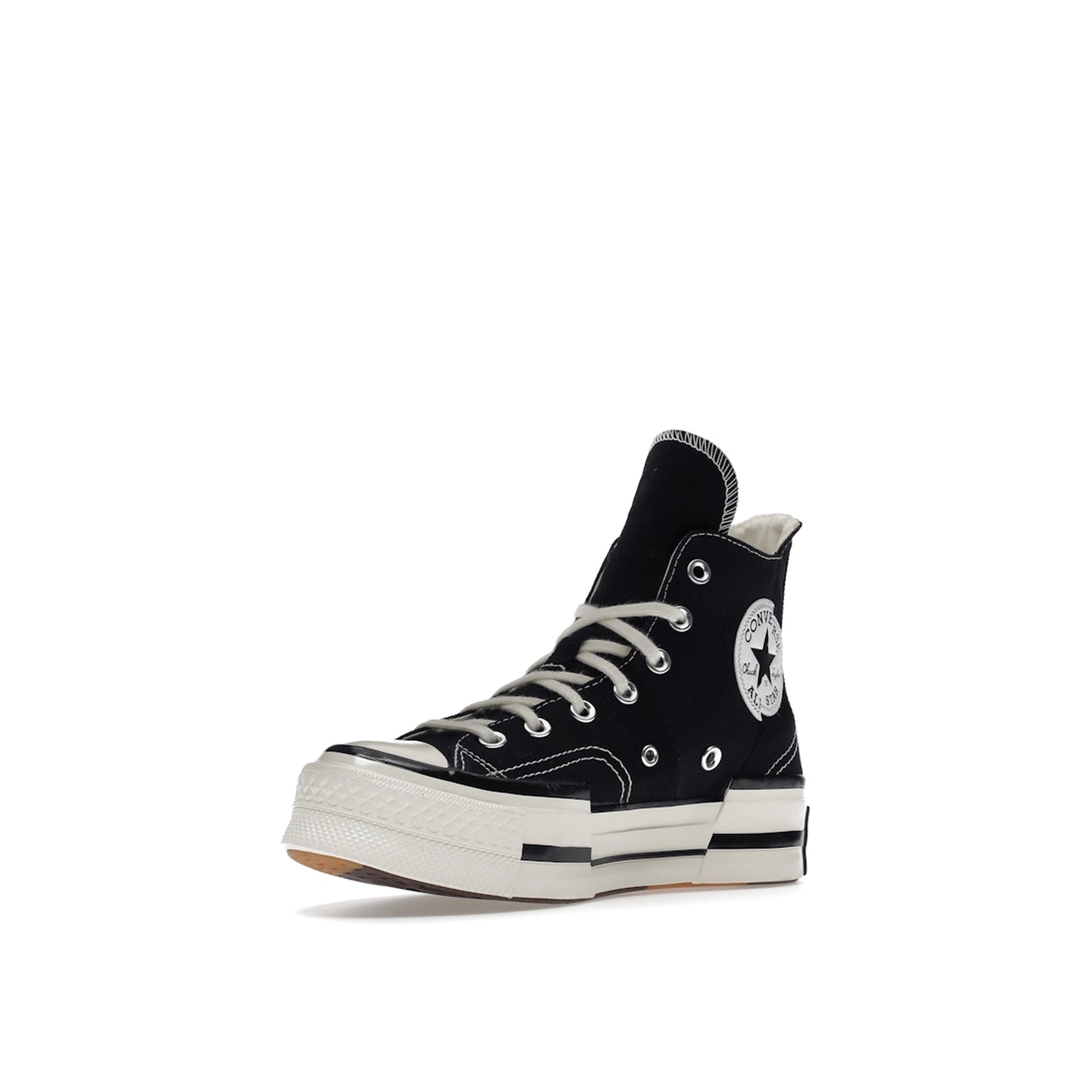 Converse Chuck Taylor All Star 70 Hi Plus sneakers, front view, model A00916C-1, black canvas with white details.