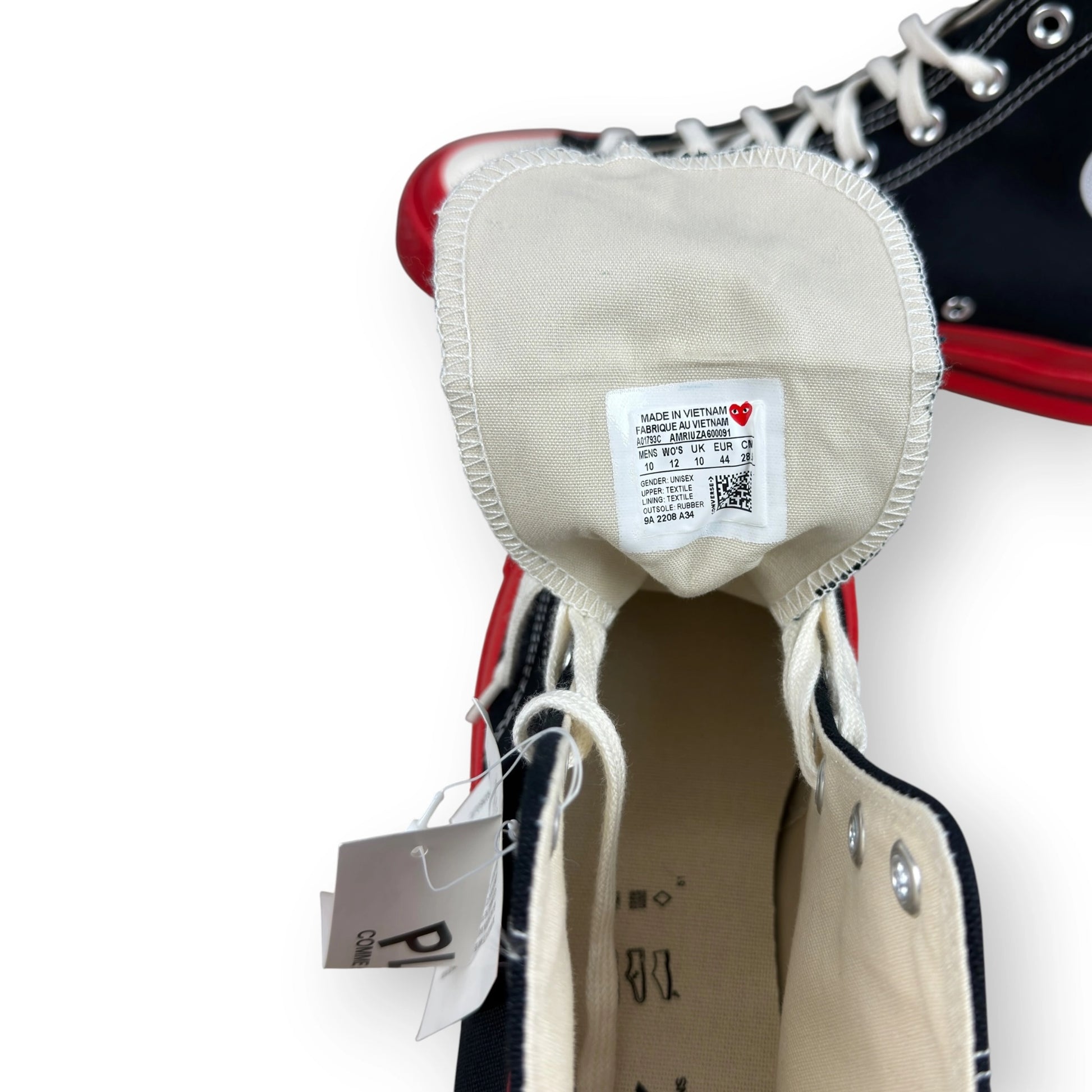 Converse Chuck Taylor All Star 70 Hi CDG PLAY Black Red Midsole A01793C – EU 44, brand new with original box