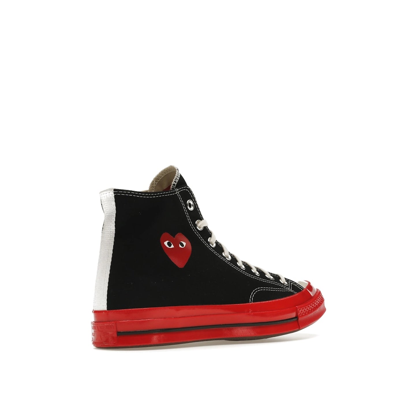 Converse Chuck Taylor All Star 70 Hi CDG Play sneakers, back view, model A01793C, black with red midsole.